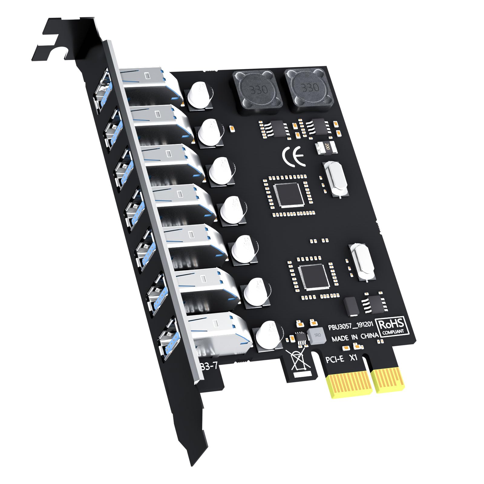 GLOTRENDS U3057 7-Port USB 3.0 Type-A 5Gb PCIe Expansion Card for Intel, AMD, and ARM Platform, Compatible with Windows and Linux (Not Support Mac OS)