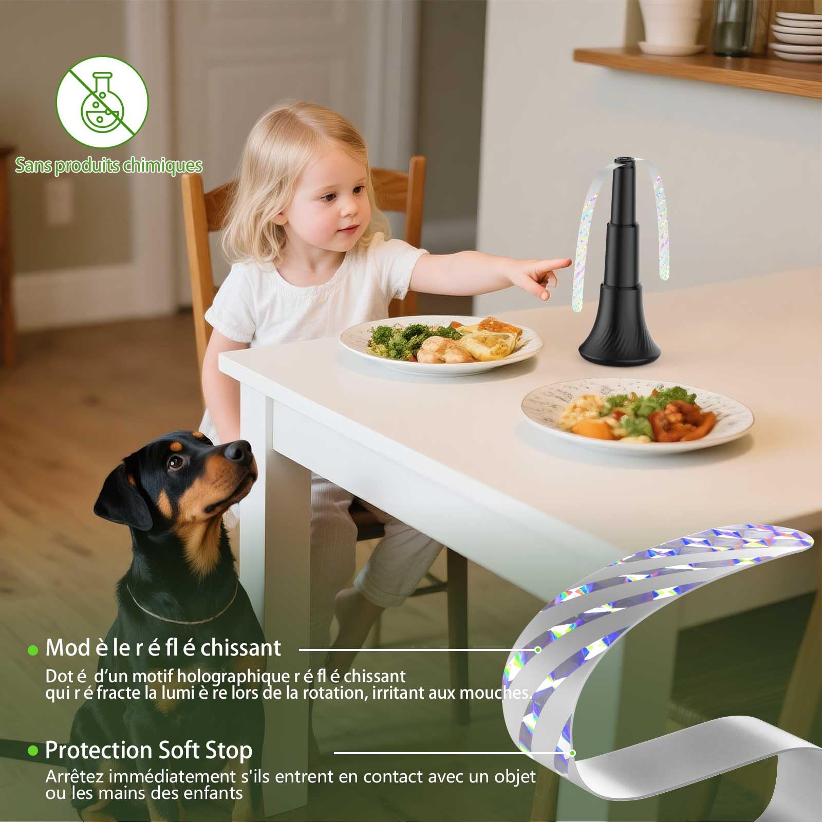 Ventilateur Anti Mouches de Table Pliable, Répulsif Moustiques Guêpes Suspendu Posé Extérieur
