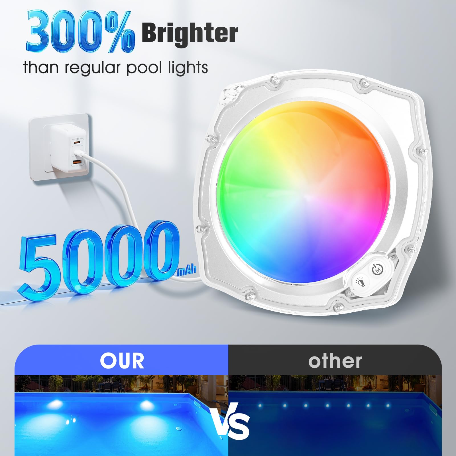 DeeprBetter Luces Piscina Sumergibles con Control Remoto, Recargable Luz Piscinas LED Bateria con 9 Modos Iluminación, IP68 Luces para Piscina Bajo el Agua, Luz Piscinas Sumergible sin Cable para Spa