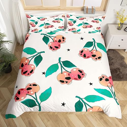 Manfei Juego de funda de edredón de calavera de cerezo, tamaño matrimonial, funda de edredón con 2 fundas de almohada, juego de ropa de cama bohemio