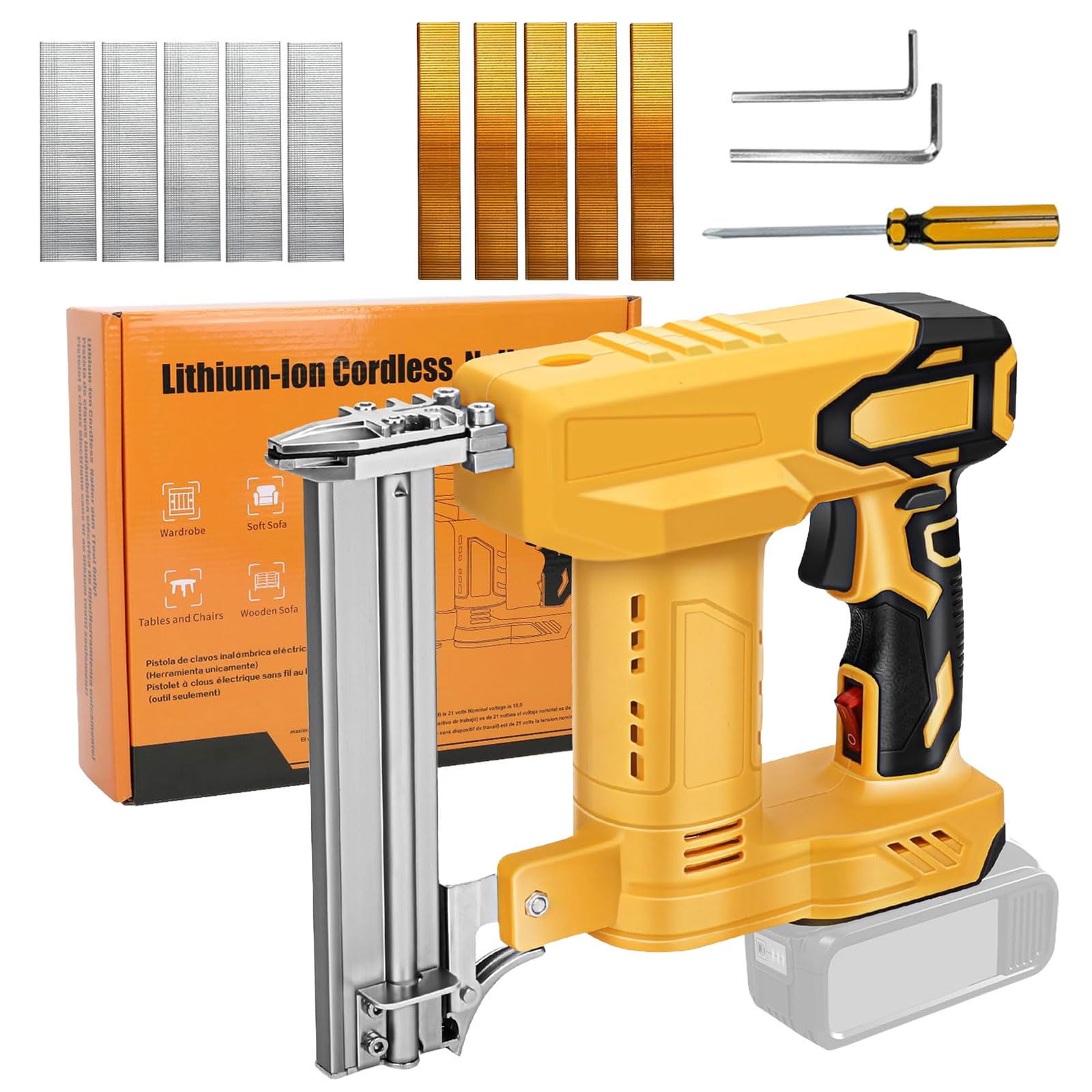 18GA Cordless Brad Nailer for Dewalt, 2 in 1 Electric Nail Gun with 1000pcs Nails Staples Battery Stapler Gun Staple Nailer for DIY Woodworking, Upholstery, Carpentry 80 Shots/Min