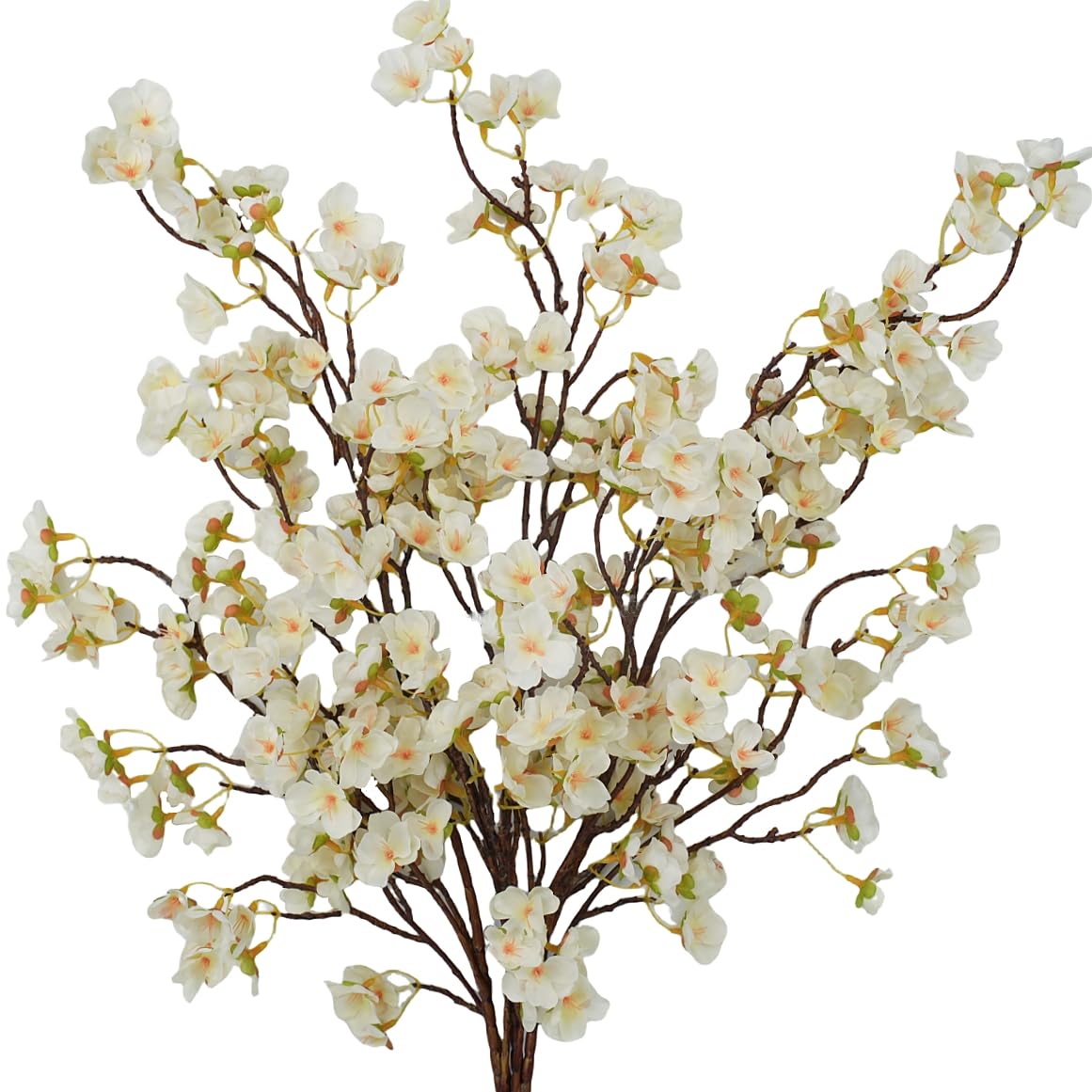 Artificial Cherry Blossom Flowers, 3 Pcs Faux Cherry Blossom Stems Faux Silk Peach Flower Branches 104CM/ 41" Fake Flowers Long Stems for Vase Arrangements Wedding Table Garden Home Decor, White