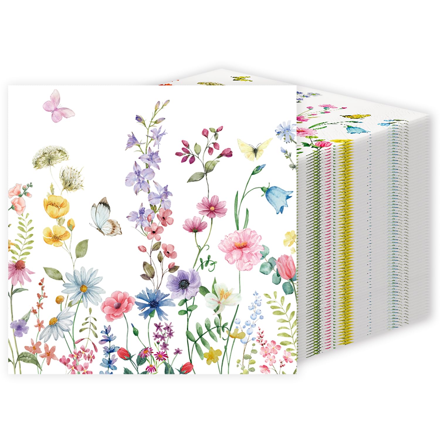 Lot de 200 serviettes en papier colorées pour cocktail, printemps, été, mariage, thé, fête d'anniversaire (200)