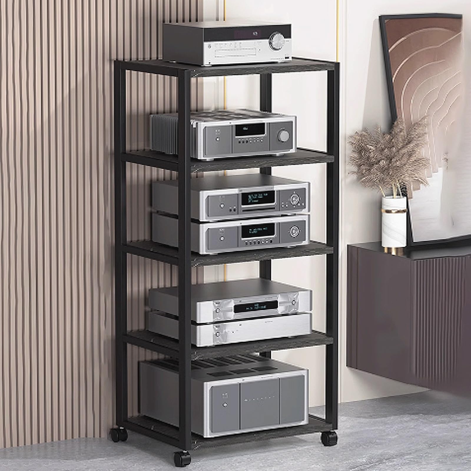 Tour rack AV à 5 niveaux noir meuble de rangement grande capacité pour home cinéma