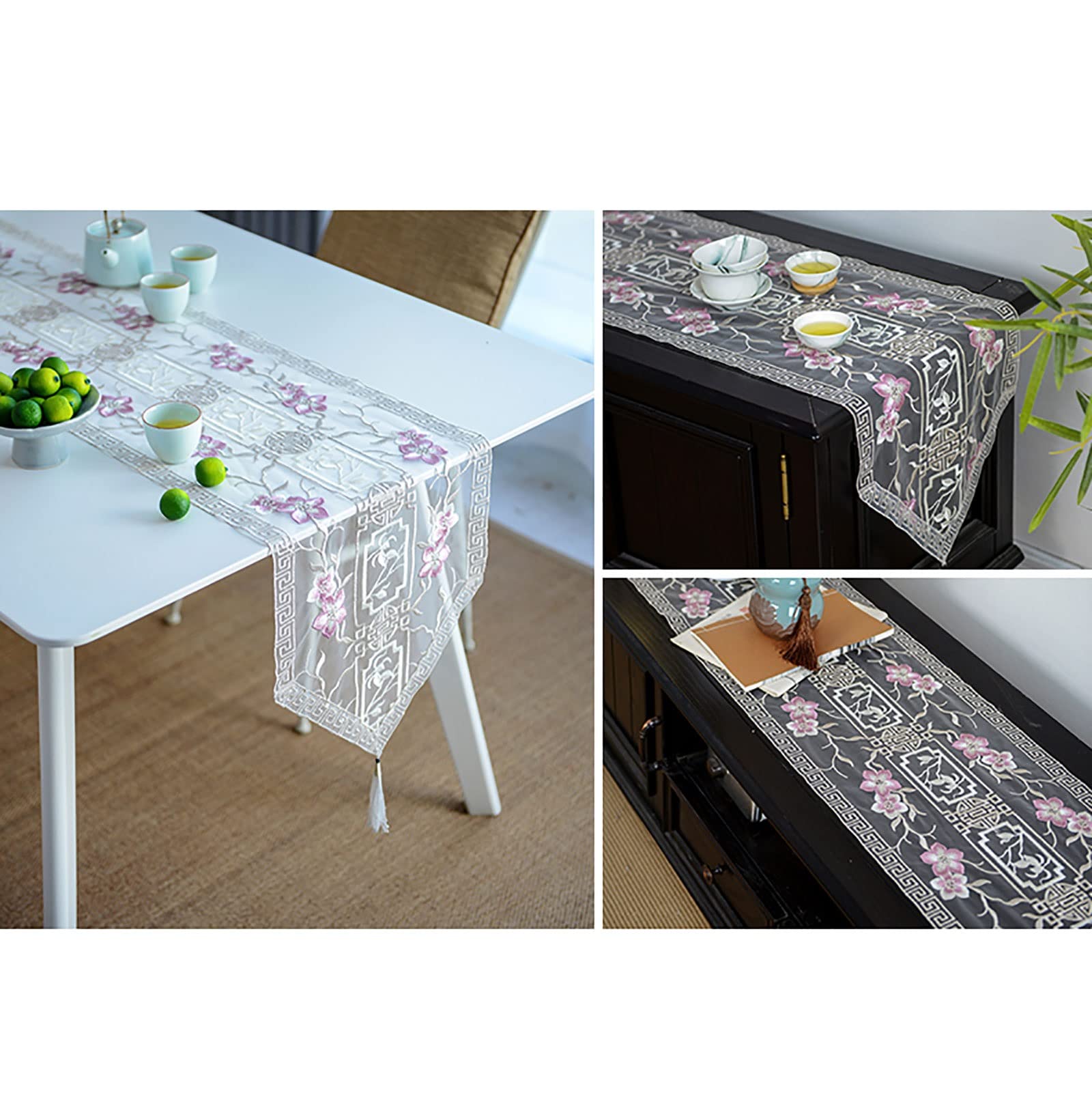 Elegante e lussuoso Runner da tavolo in organza a strati con stampa oro Runner da tavolo in organza for decorazioni for la Cucina di casa, matrimonio, ringraziamento, Natale Regali di festa(B,0*240cm)