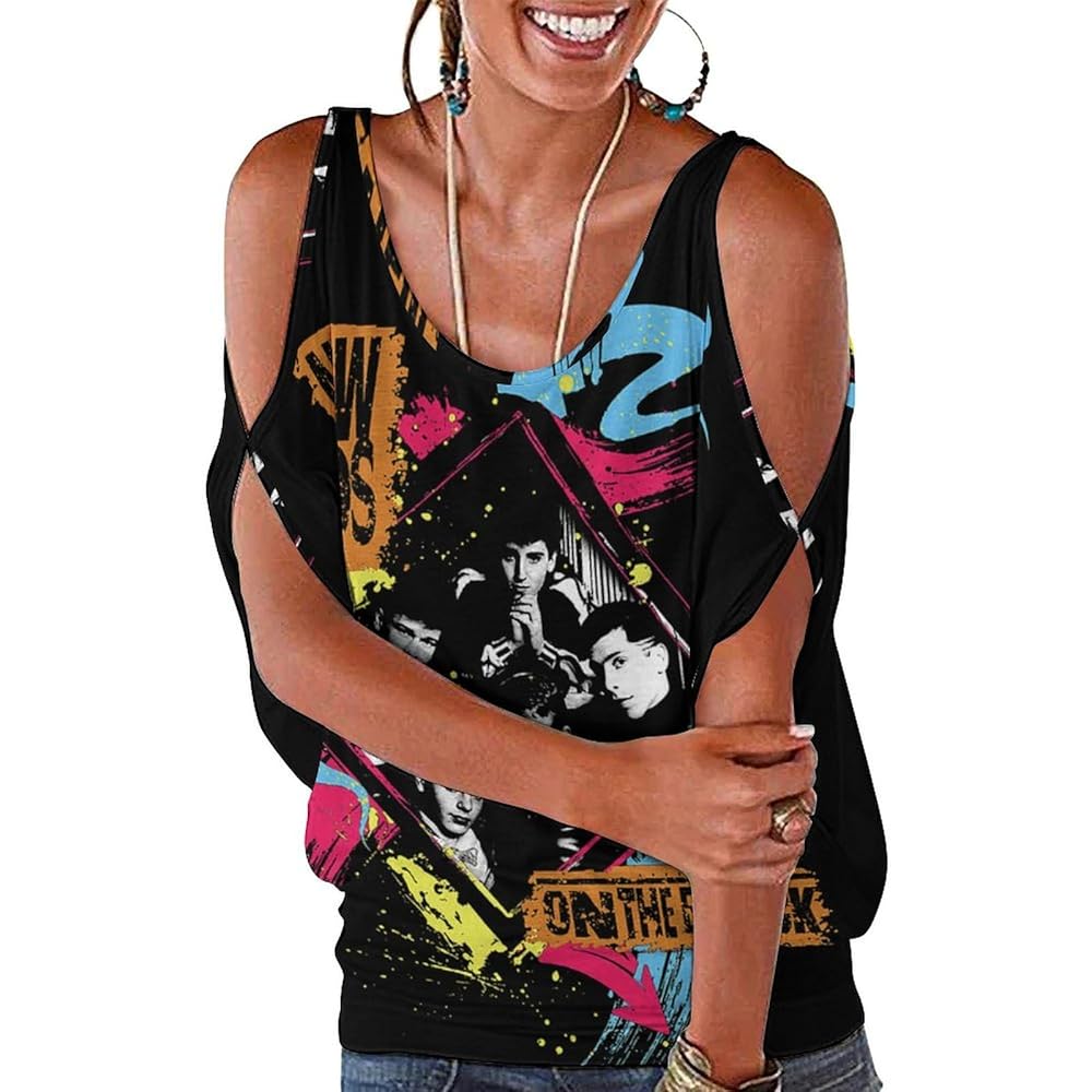 New-Kids On The-Block Shirts Women's Off Shoulder Tops Short