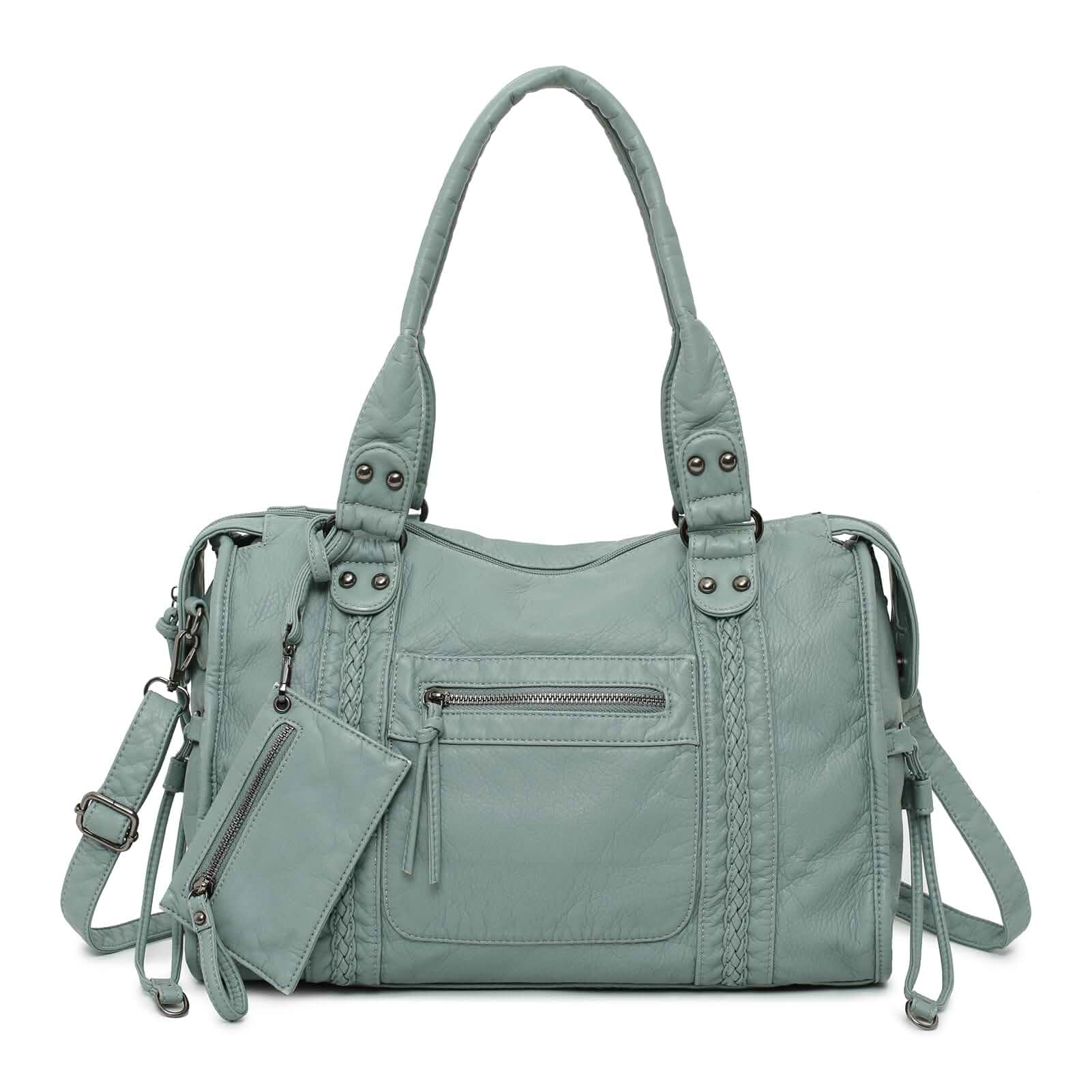 Y2K Vintage Hobo Shoulder Bag for Women, Vegan Leather Tote Distressed look, fits 14-inch slim laptop, detachable strap, coin/card pouch, roomy for work and travel