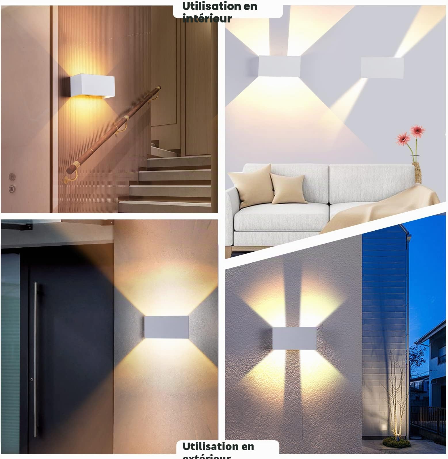 ZIKEY 24W Applique Murale Interieur/Exterieur, Étanche IP65 Lampe Murale avec Angle de Faisceau Réglable, 3000K Blanc Chaud LED pour Salle de bain, Chambre à coucher, Couloir, Porche (Blanc)