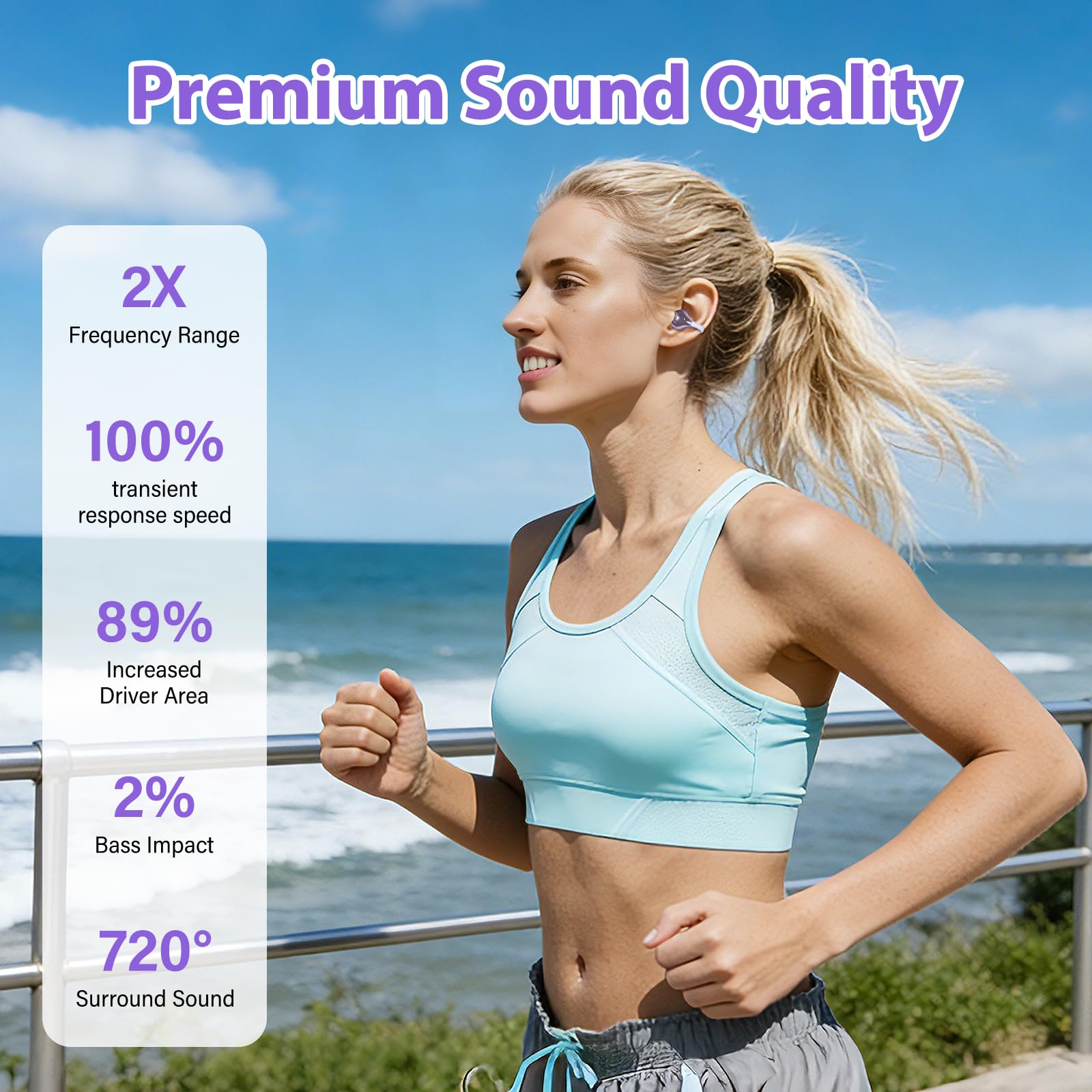 Clip-On Bluetooth Earbuds,Open-Ear Sports Headphones,Wireless bone conduction earphones,Innovative Earhook Design for Fitness,80 hours standby time, Secure Fit, Water and Dust Resistant (Purple) — view 7