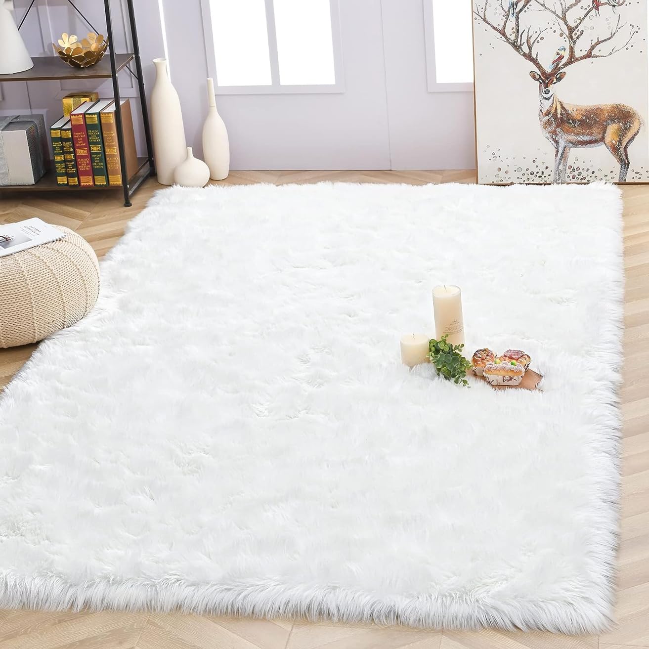 Soft Faux Fur Sheepskin Rug 5x8 Feet White Fluffy Area Rugs Indoor Plush Rugs for Living Room Bedroom Nursery Playroom Kids Room Home Decor