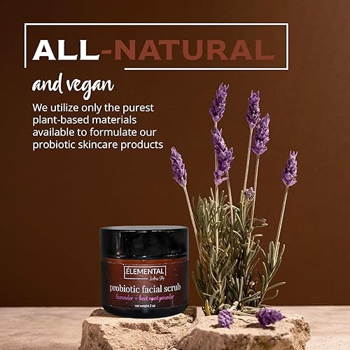 Miniatura 6 de Exfoliante facial probiótico de lavanda + raíz de remolacha, fortalece la barrera de defensa natural de la piel, materiales a base de plantas,