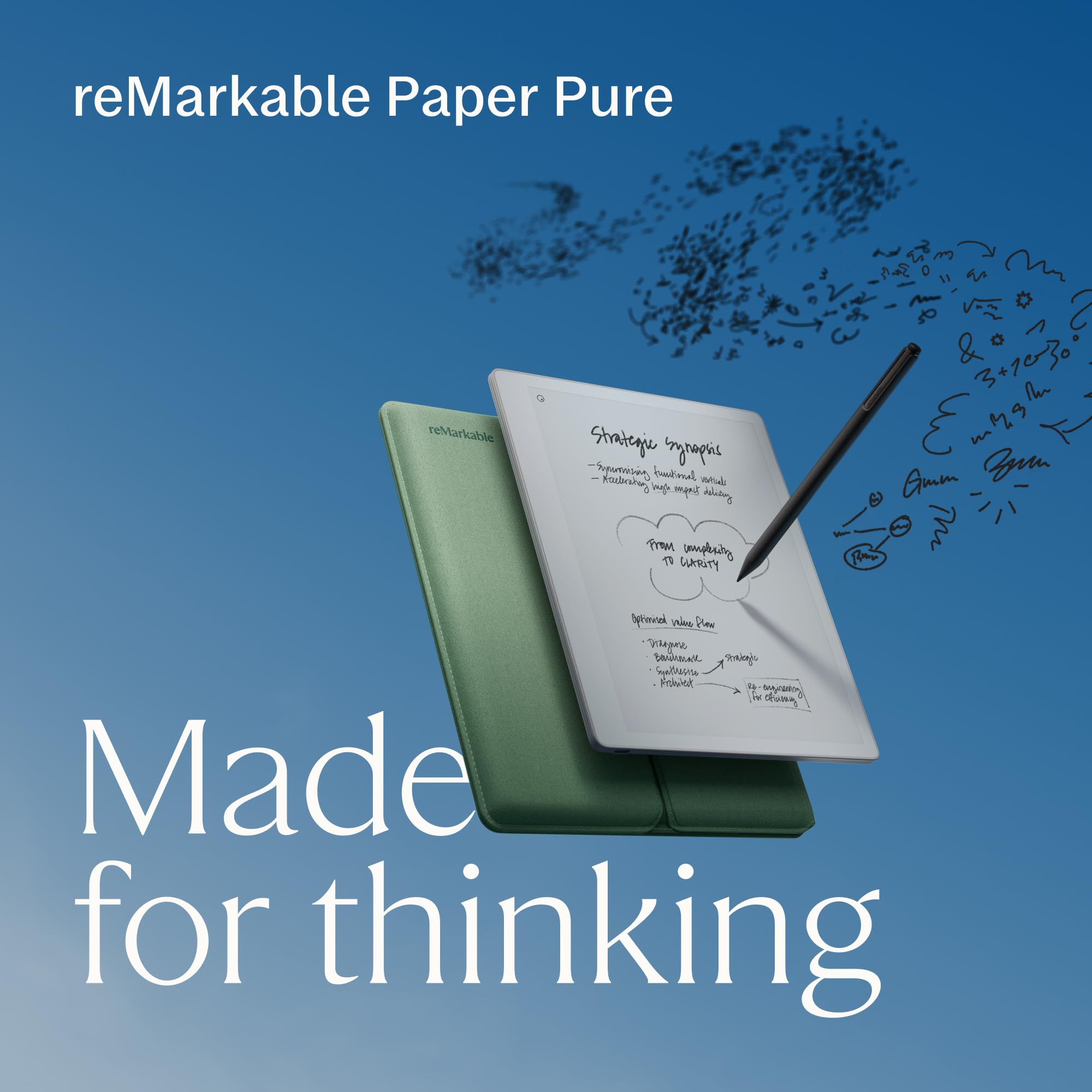reMarkable Paper Pure – Pack avec Tablette Papier écran 10,3” Noir et Blanc, Stylet Marker Plus avec Gomme intégrée et Housse Sleeve Folio Brume Verte – Bloc-Notes numérique pour Mieux écrire et Lire