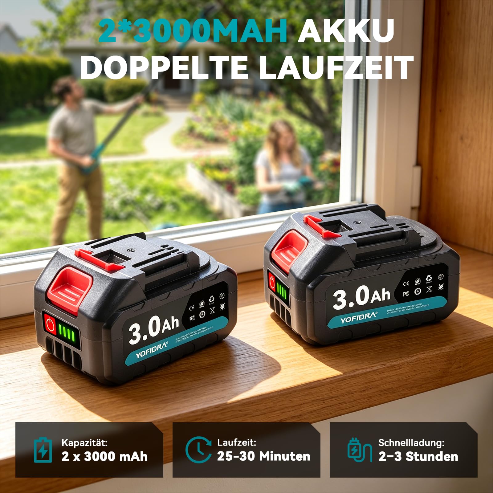 Yofidra 4-in-1 Akku Hochentaster, 6 Zoll Teleskop Kettensäge Akku & 30mm Elektrische Astschere, 180° Einstellbarer Winkel, Baumsäge Elektrisch mit 2x3.0Ah Akku, Teleskopstange bis zu 4,6m