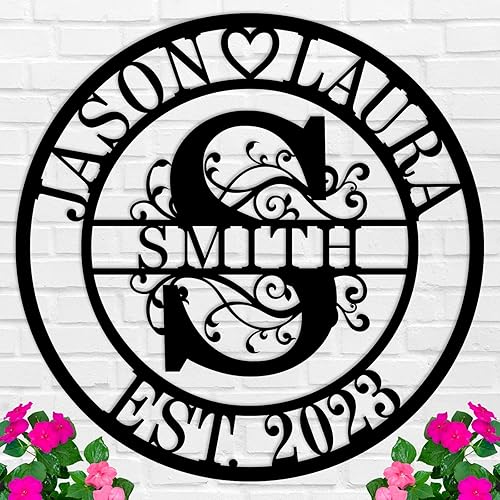 Miniatura 1 de Letrero de metal personalizado, letrero de monograma de letra dividida, letrero de apellido personalizado, letreros familiares establecidos,