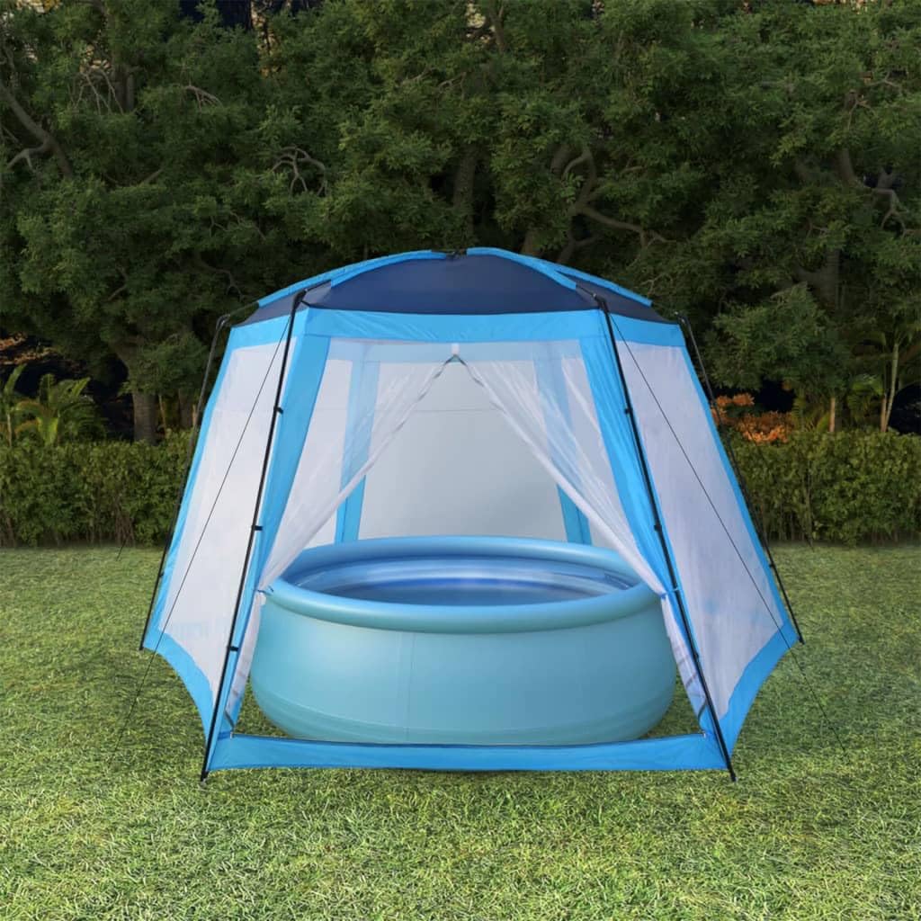 Tente de piscine - 500 x 433 x 250 cm - Bleu - Résistant aux UV - Pour piscines, jacuzzi, spa et étang de jardin - Cadre en acier durable - Parois latérales en maille