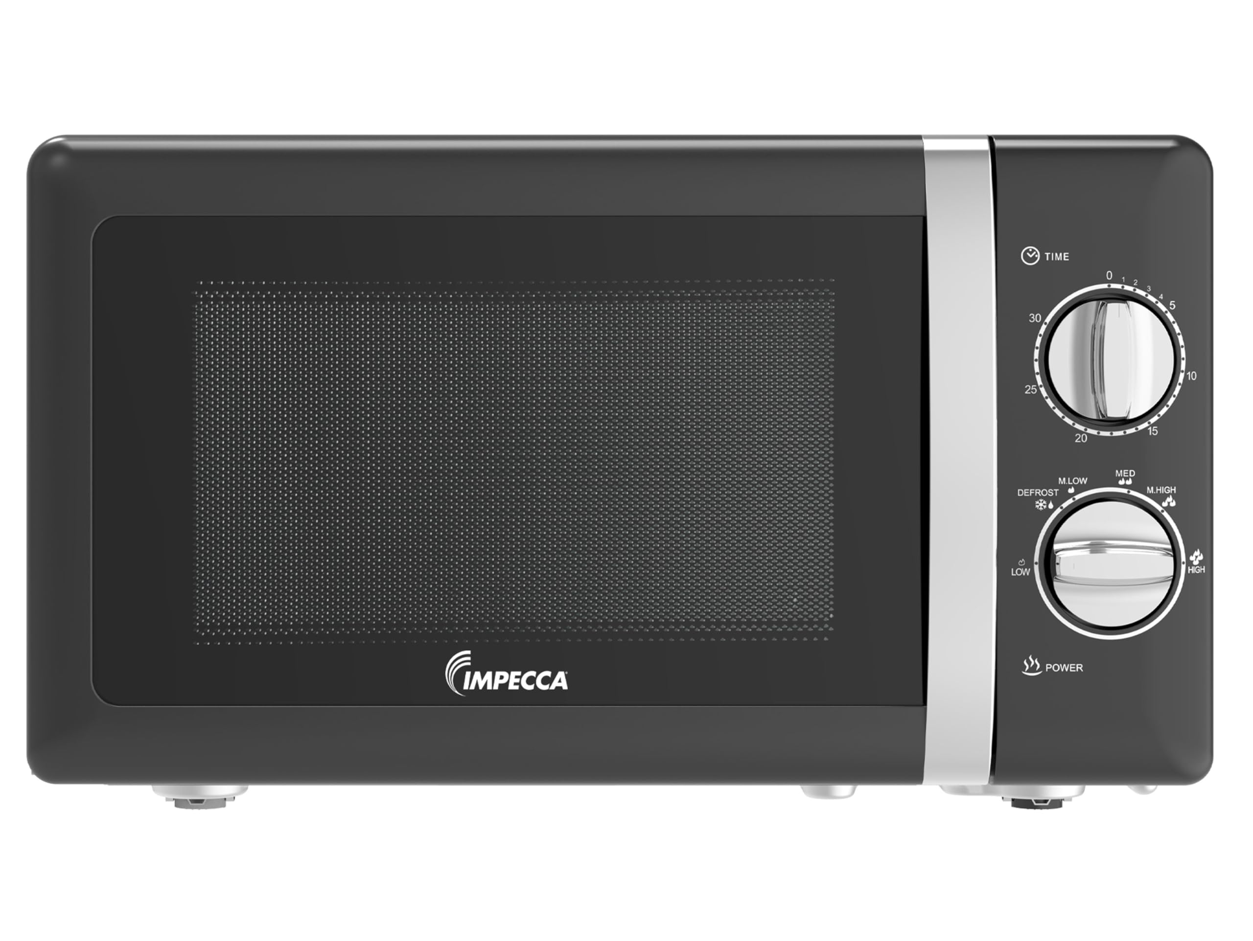 IMPECCA Countertop Microwave Oven Retro Mechanical Dials 5 Modes Timer Defrost 0.7 Cu 700W 9.65” Turntable Easy Clean