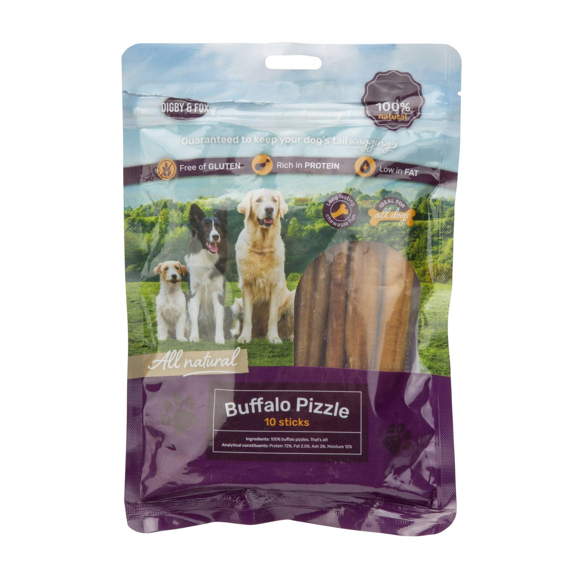 Digby & Fox Bull Pizzle Dog Chews | 100% Natural High Protein Treats | Long-Lasting, Grain-Free Chews for Dental Health & Strong Jaws | Air-Dried Healthy Snack for All Breeds | Pack of 10 Pieces