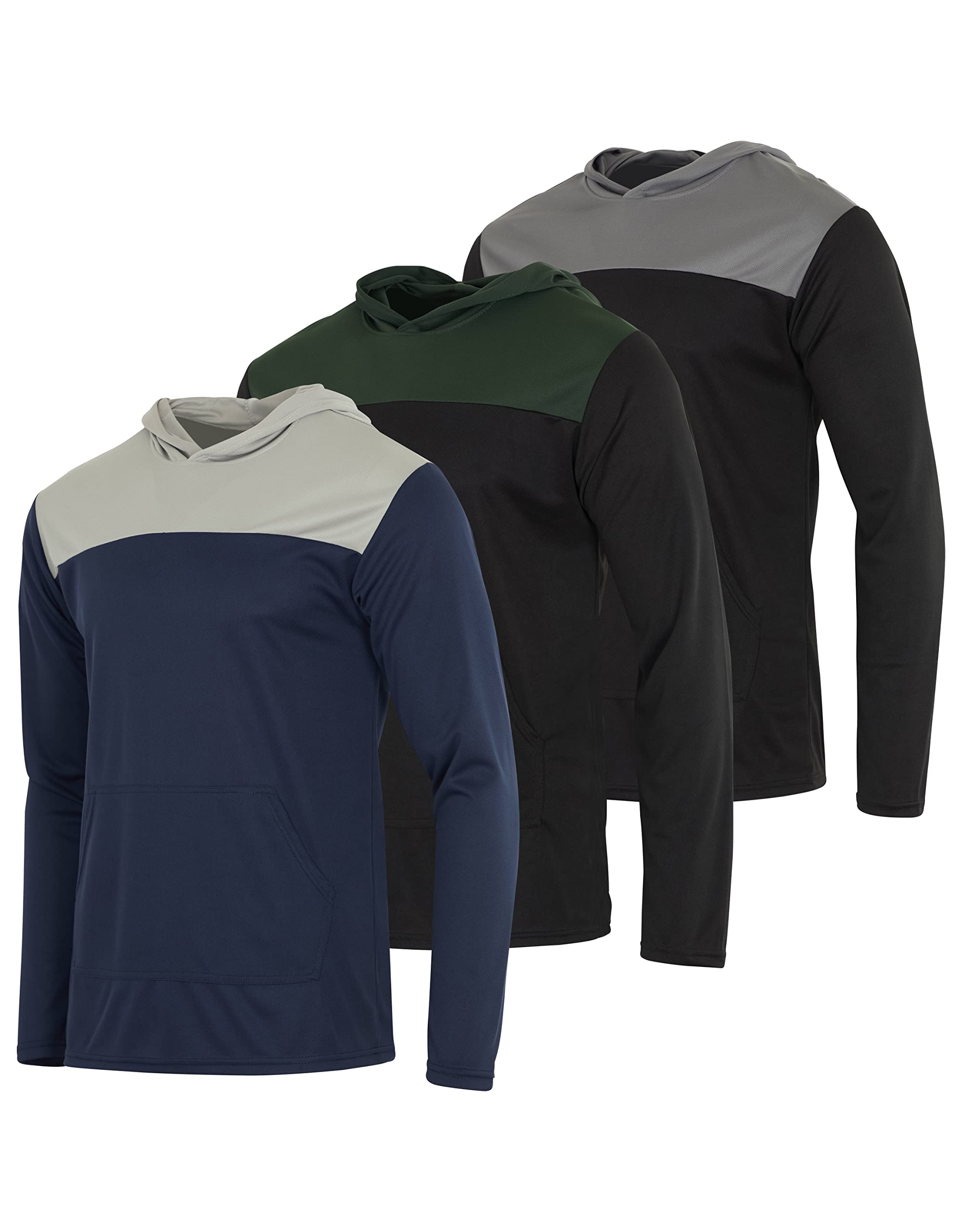 Real Essentials 3 Pack Men's Mesh Long Sleeve Athletic Pullover Hoodie