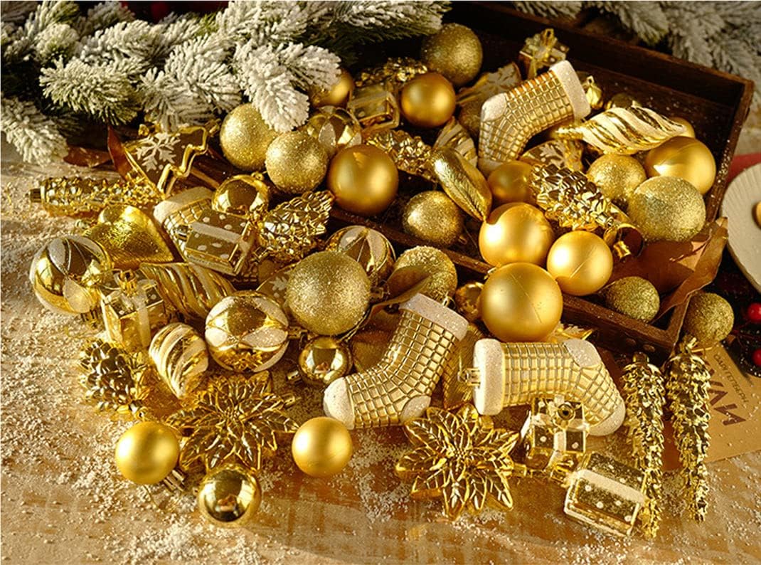 72ct Christmas Balls Tree Ornament Set Shatterproof Assorted Hanging Decorations in a Hand-held Gift Package for Xmas Tree Decor(Gold) - Image 4