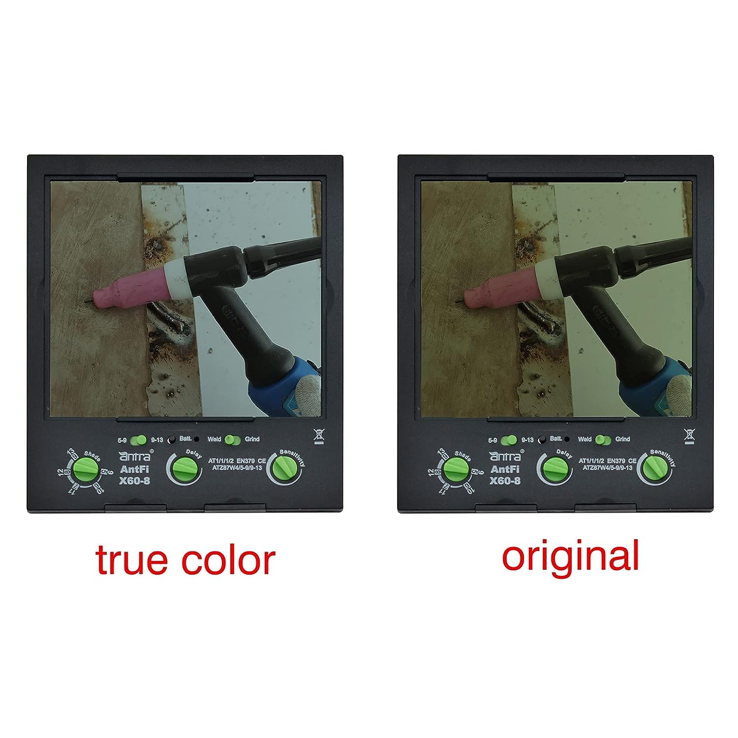 Antra True Color AH7-860-6404 Schweißhelm AH7-860-6404 mit Solarenergie, WIG, MIG/MAG, MMA, Plasmaschleifen, 6 + 1 zusätzliche Objektivabdeckungen