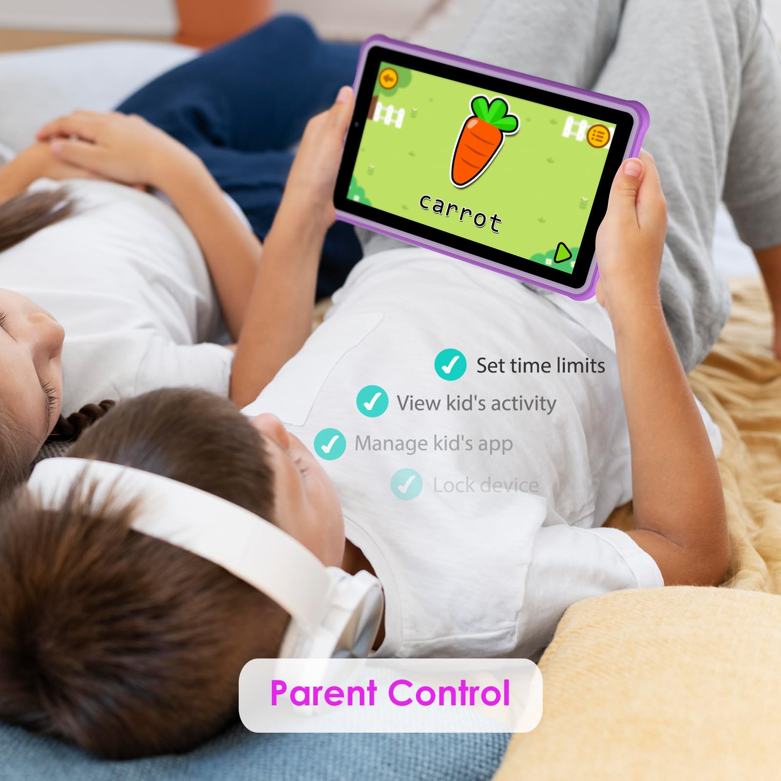 7" Tableta para niños, 36GB RAM 256GB ROM (SD Expandible), Android Kids Tablet, Control Parental, Pantalla FHD, 6580mAh, 5MP+2MP, WiFi, Bluetooth, Tableta Educativa (Pink)