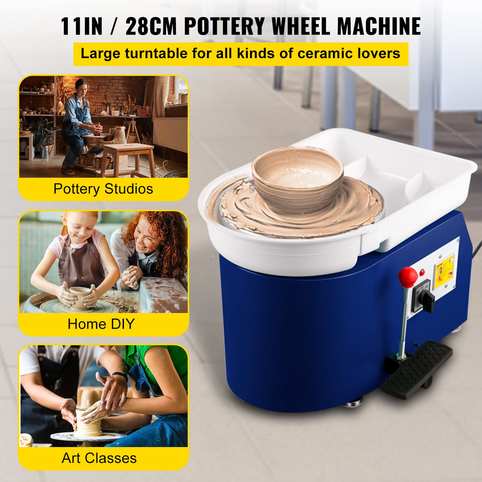 VEVOR Macchina per Argilla Ceramica, 11 Pollici Potenza 350 W 200 V TYLPJ28-OC Macchina per Ruote da Ceramica Pedale e Manuale Blu per L'Insegnamento Scolastico, Bar in Ceramica e Uso Domestico