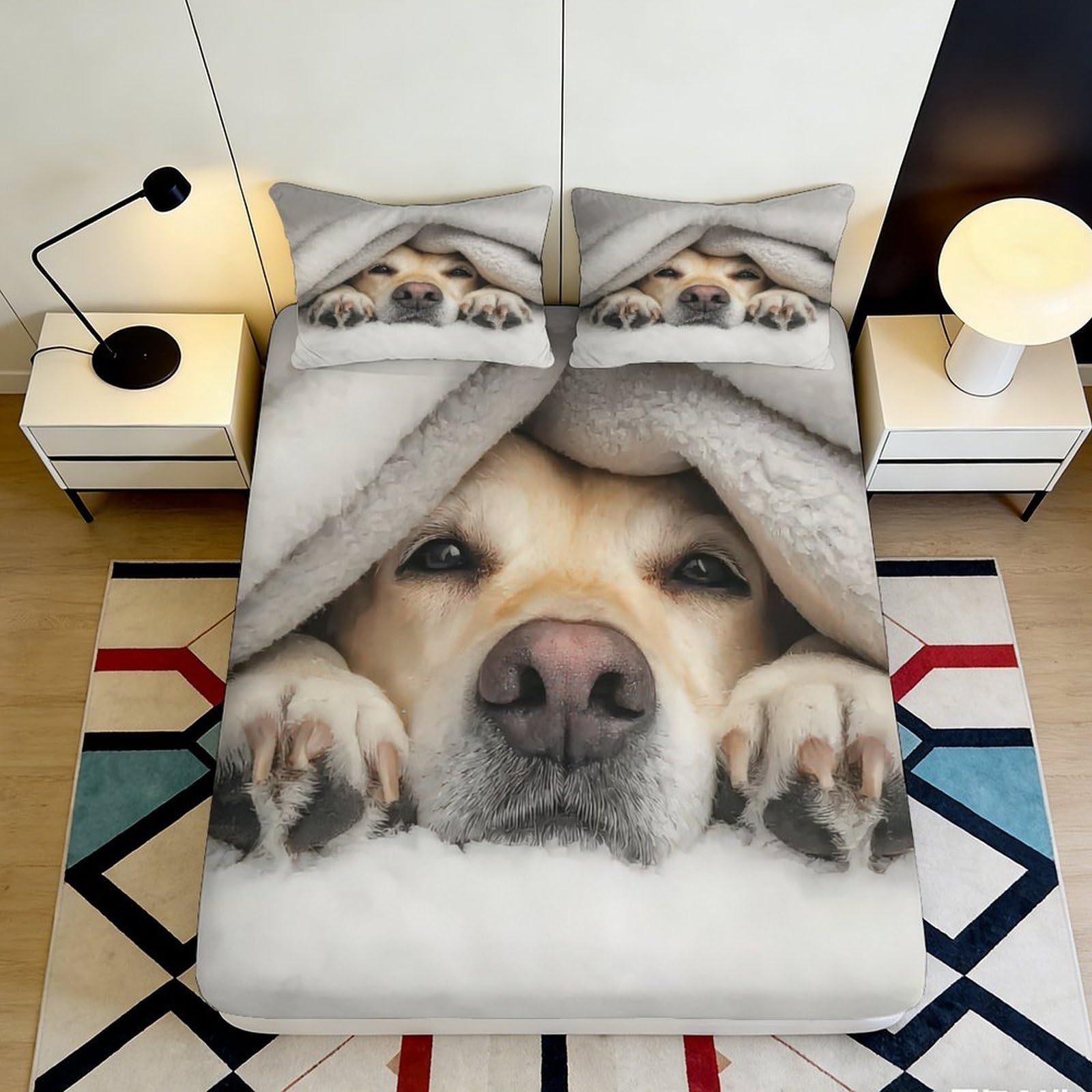 3D Printed Cute Dog Fitted Sheet Microfiber Soft Breathable Cozy Puppy Mattress Cover for Bedroom Dormitory Guest Room Mattress Protection Decor 90x200x25cm