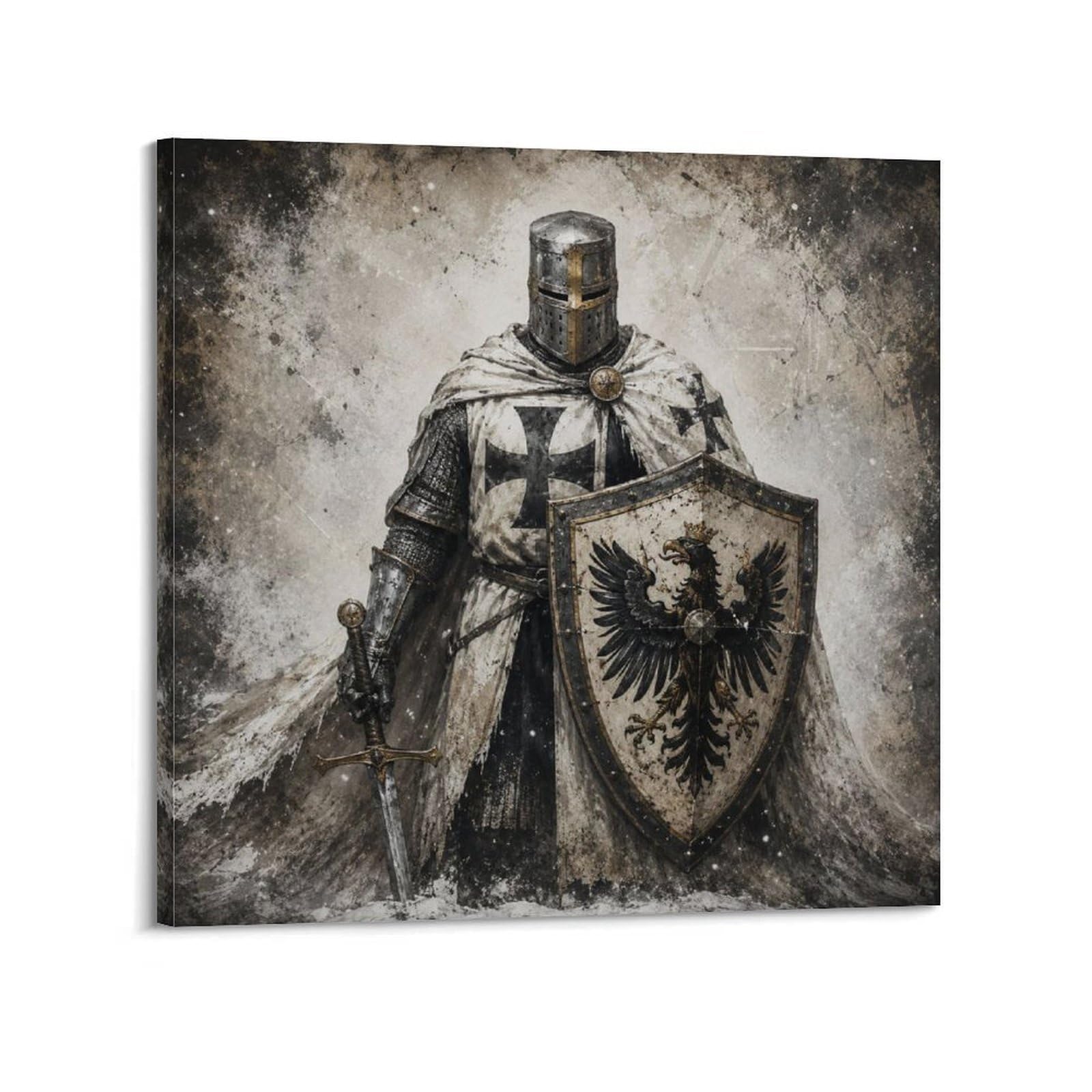 XKUGA Teutonic Knight Eagle Shield Medieval Plate Armor Poster Modern Decorative Canvas Prints - Ideal Wall Art for Family, Man Cave, Game Room, Boys & Girls Bedroom 16x16inch(40x40cm)