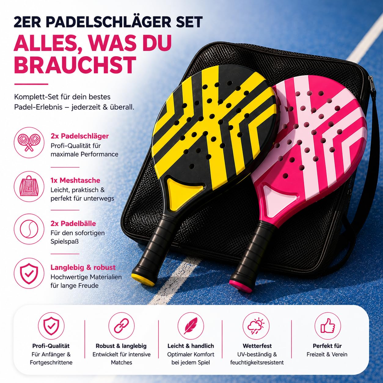 Racchetta da paddle professionale per adulti, con borsa in rete, per principianti ed esperti