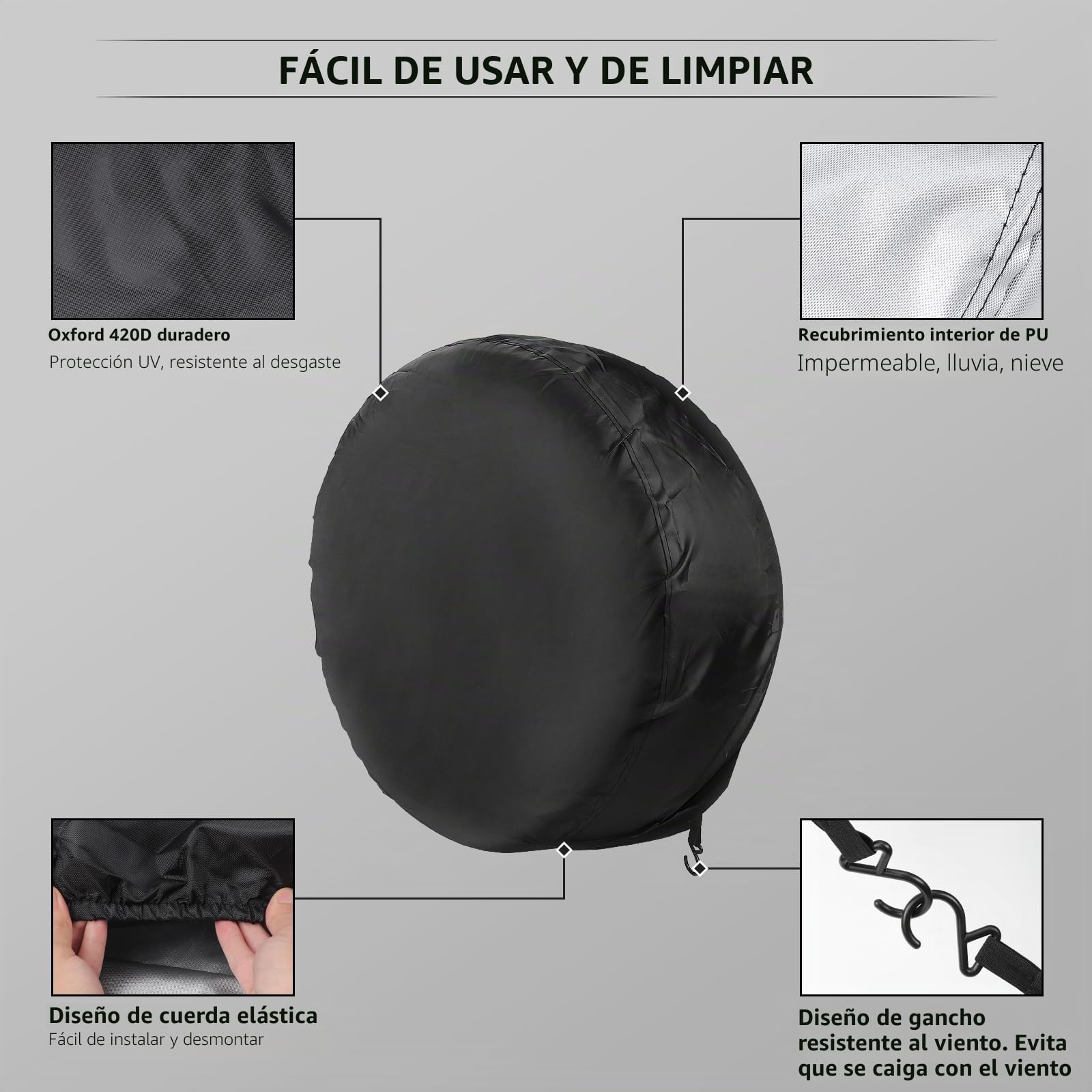Geloo Juego de 4 Fundas Protectoras para Neumáticos, Resistentes al Agua contra el Sol la Nieve y el Polvo, 27-29 Pulgadas Negro Cubre Rueda de Repuesto