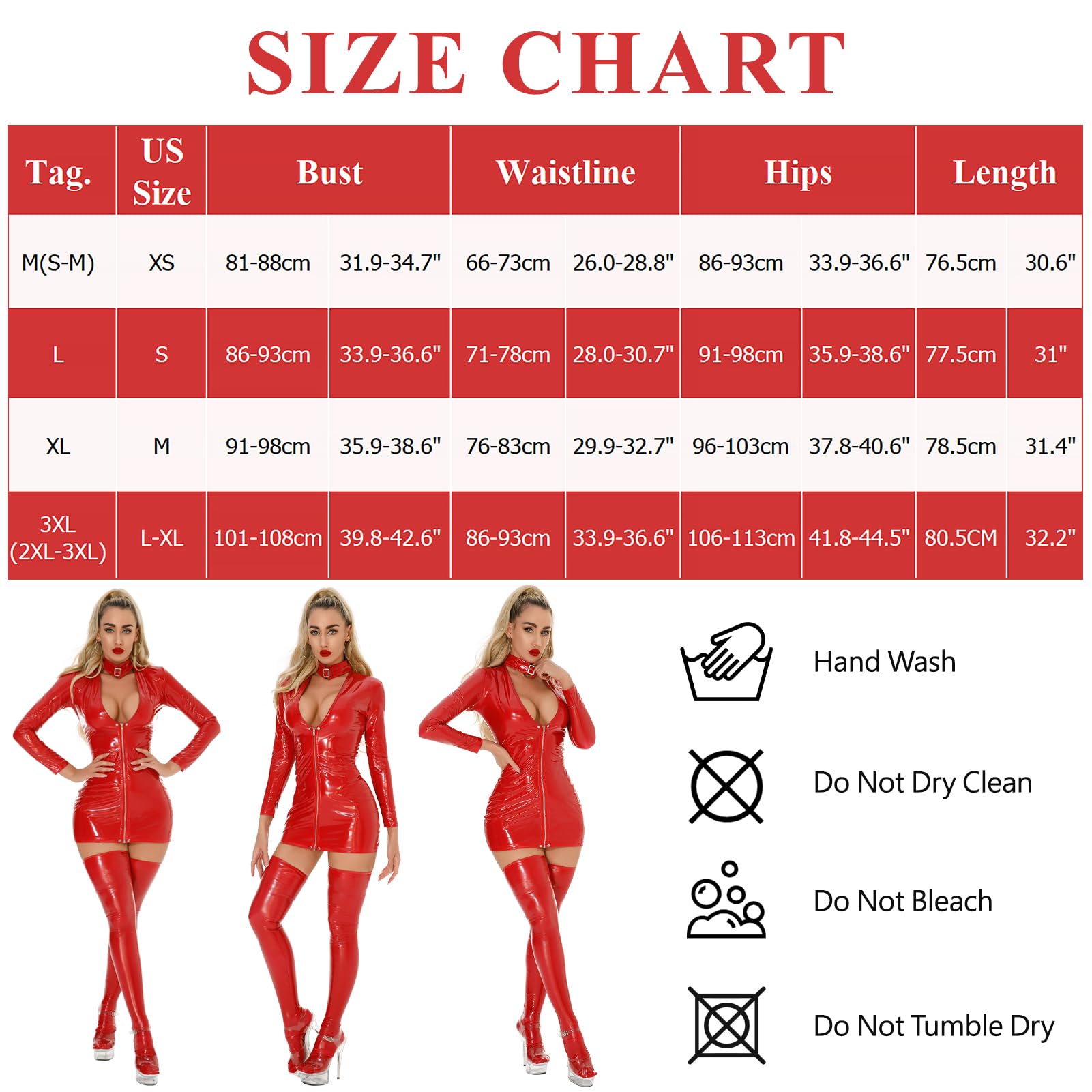 Maeau - Robe Clubbing Femme Cuir Verni Bodycon Manches Longues Bodysuit PU Brillant Zipper Party Wear XS-L