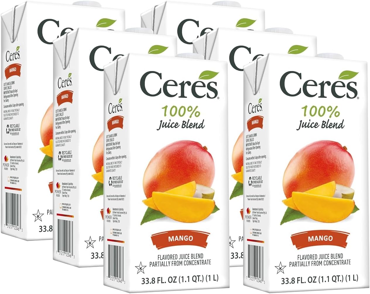 100% All Natural Pure Fruit Juice Blend - Delicious Mango Edition - Rich in Vitamin C, No Added Sugar or Preservatives, Cholesterol Free, Gluten Free - 33.8 FL OZ (Pack of 6)