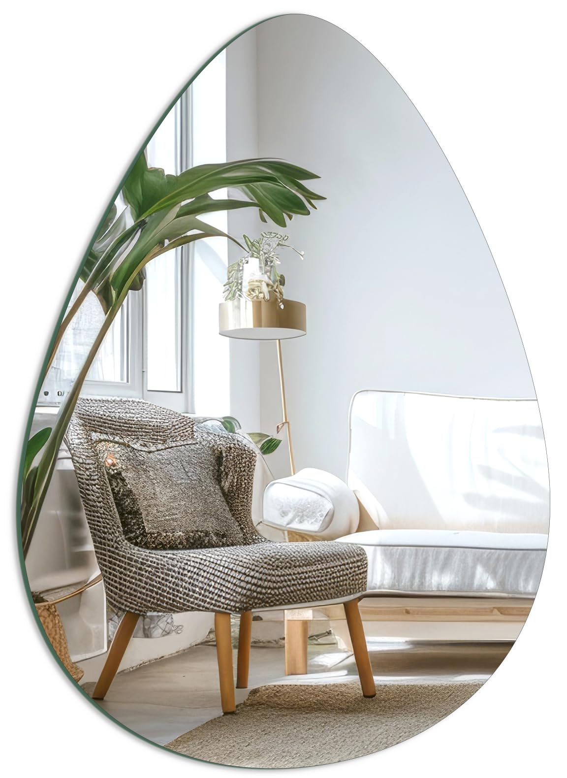 ROYUEXT Teardrop Wall Mirror, 50x40cm Glass Mirror with Strong Double-Sided Foam Tape, Self-Adhesive Frameless HD Glass Wall Mirror for Bathroom, Bedroom, Ardrobe Doors, Gym, Fitting Room Decor