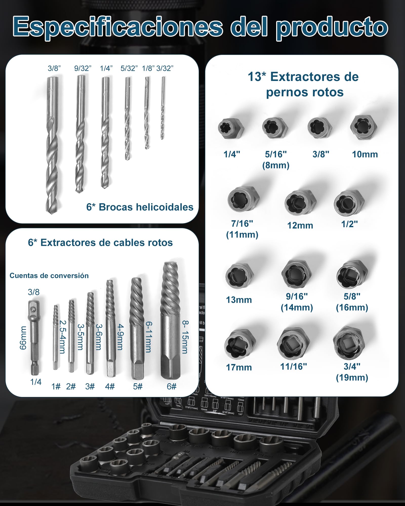 26 Piezas Juego de Extractores de Tornillos Pelados con Adaptador Hexagonal Juego Extractores Pernos Juego Brocas para Mano Izquierda para Pernos, Tuercas y Tornillos Dañados y Oxidados