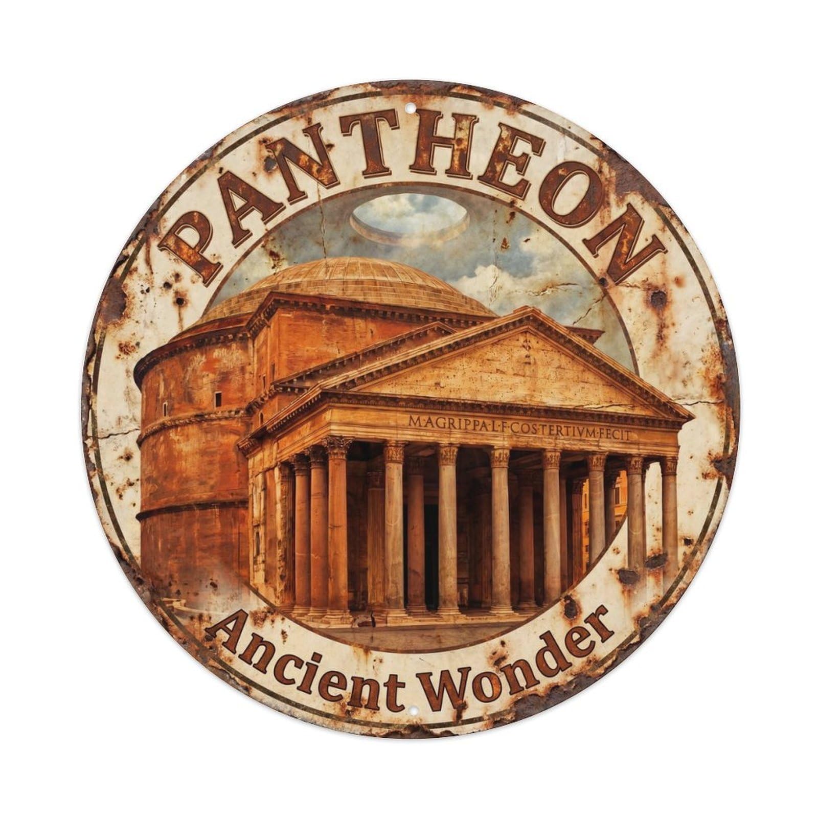 Vintage Travel Pantheon Rome Ancient Metal Tin Sign Plaque