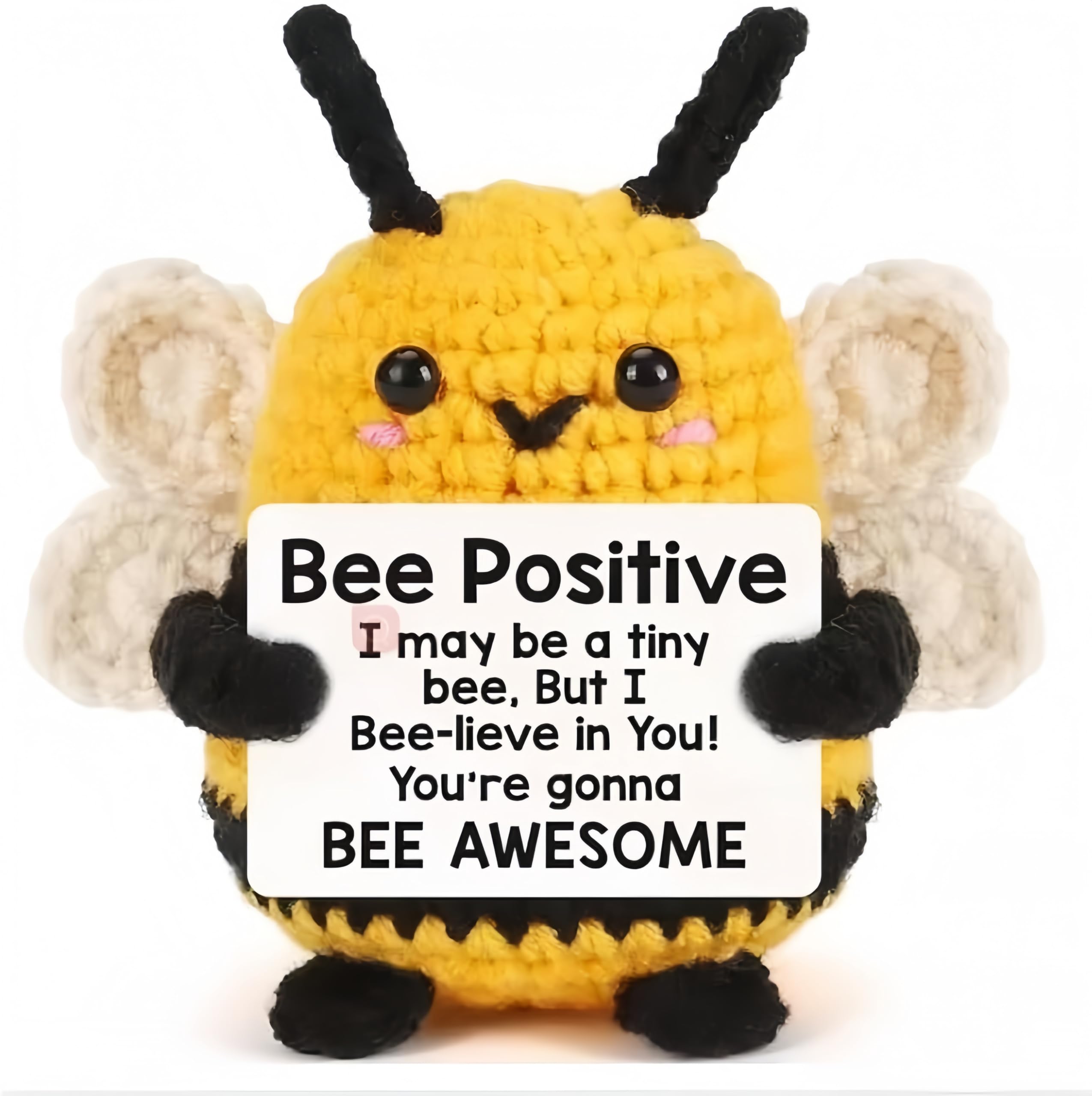 QIANSSE Handmade Crochet Doll, Mini Emotional Support Animal Gift with Inspirational Card
