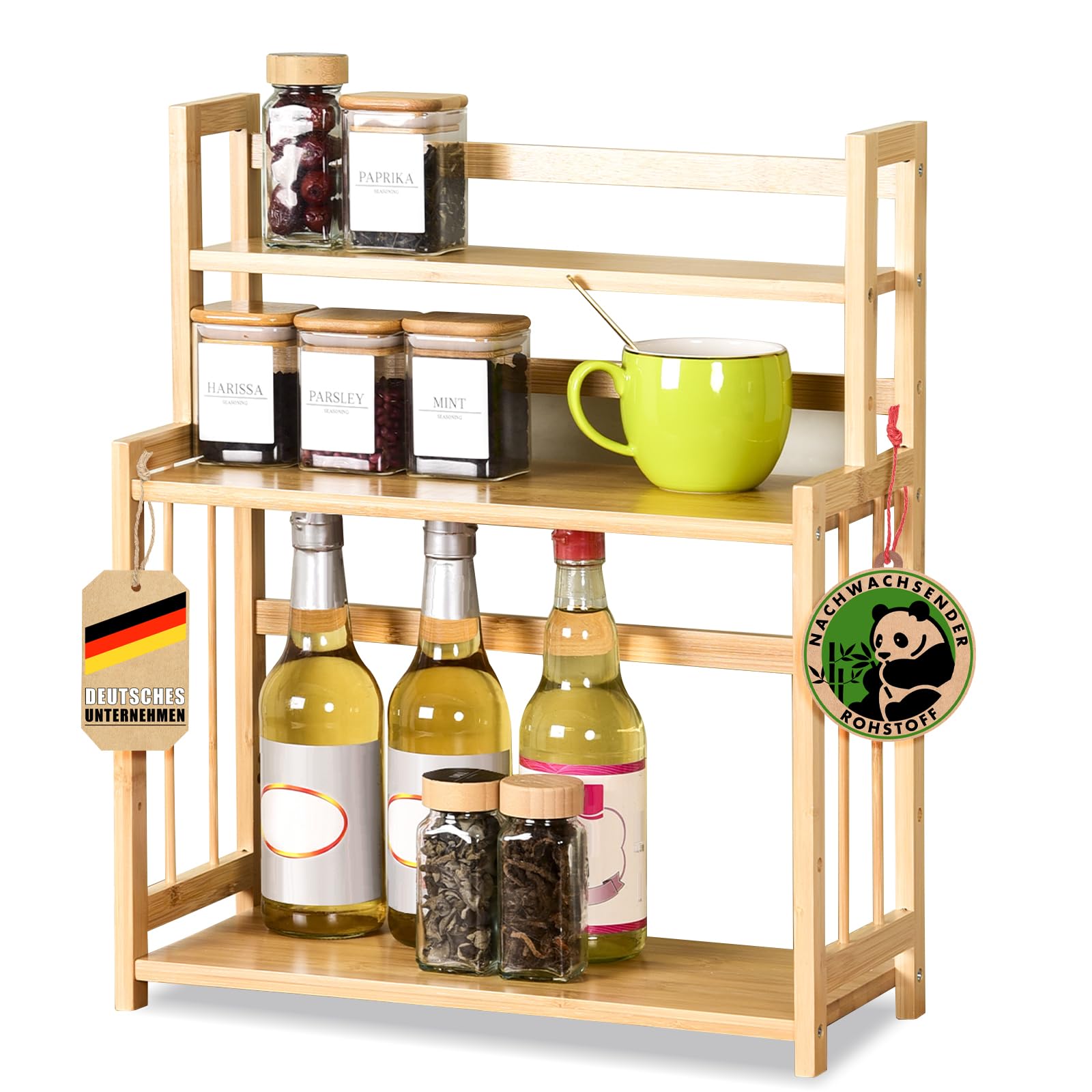 Kruidenrek Met Bamboe Plank En Beschermende Pads Aan De Onderkant Vrijstaande Keukenplank Organizer Voor Meer Ruimte En Orde Geschikt Voor Veel Woonruimtes Bamboe En Metaal Wit
