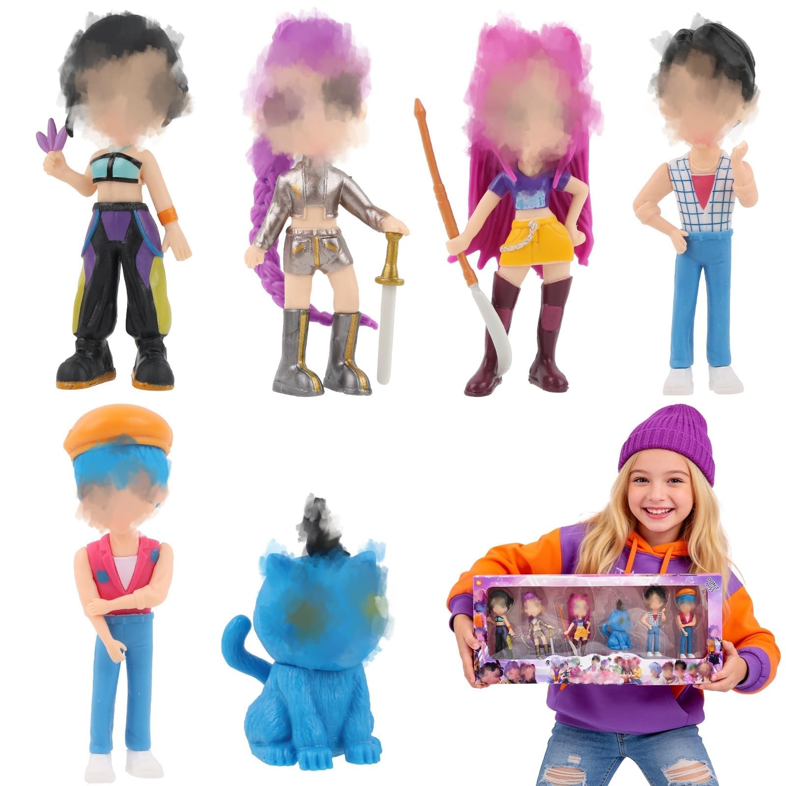LMT Figure Style B Kids Toys Hunter Figures, Cute Dolls Cartoon Figurine with Movie Pop Singer Collectible Toy Model Set Anime Merch Fan Figures for Display Desk Party Decor Christmas Birthday Gift