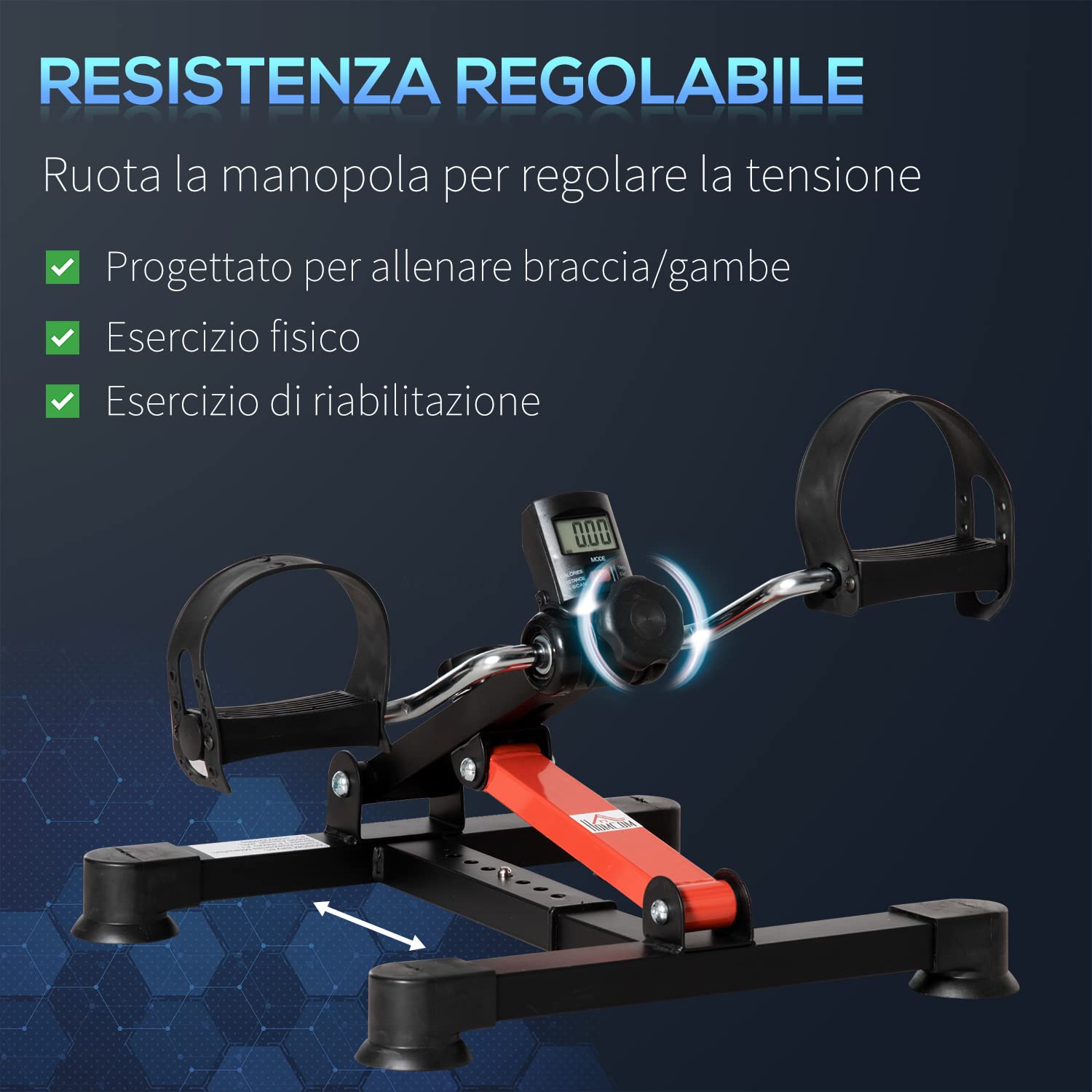 HOMCOM Mini Cyclette per Riabilitazione con Altezza e Resistenza Regolabile e Display LCD, in Acciaio e ABS, Nera e Rossa