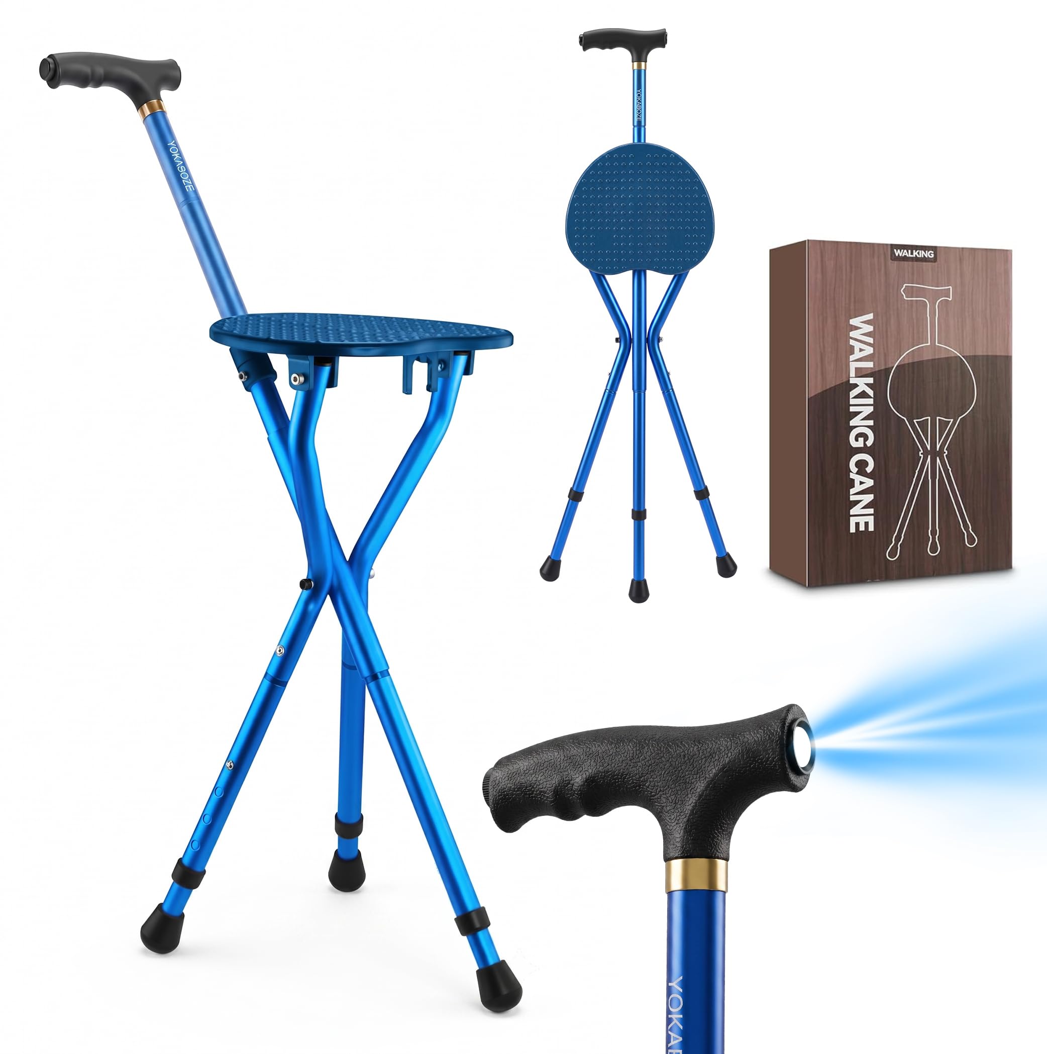 Anti-Slip Walking Cane with Seat Folding Lightweight,Walking Stick Height Adjustment,Portable and Sturdy Cane Chair for Travel Outdoor Use, Queuing, Elderly Women and Men