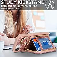 Vista 4 de Funda tipo cartera cruzada para iPhone 16e, piel sintética con cremallera, funda tipo cartera con función atril y ranuras para tarjetas, correa