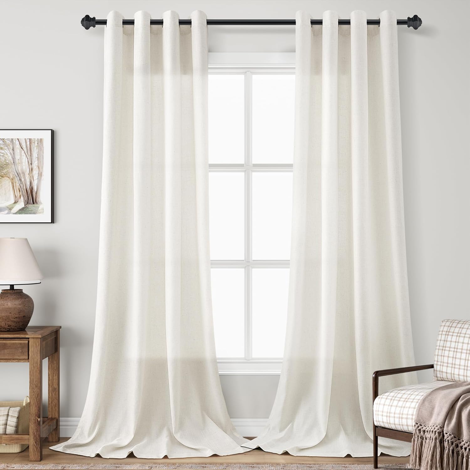 Natural Cream Linen Curtains 102 Inches Long for Living Room Grommet Light Filtering Window Curtain 2 Panels Set Neutral Rustic Farmhouse Semi Sheer Protect Privacy Drapes Bedroom Home Office 52x102 Natural 52"W x 102"L (Pack of 2)