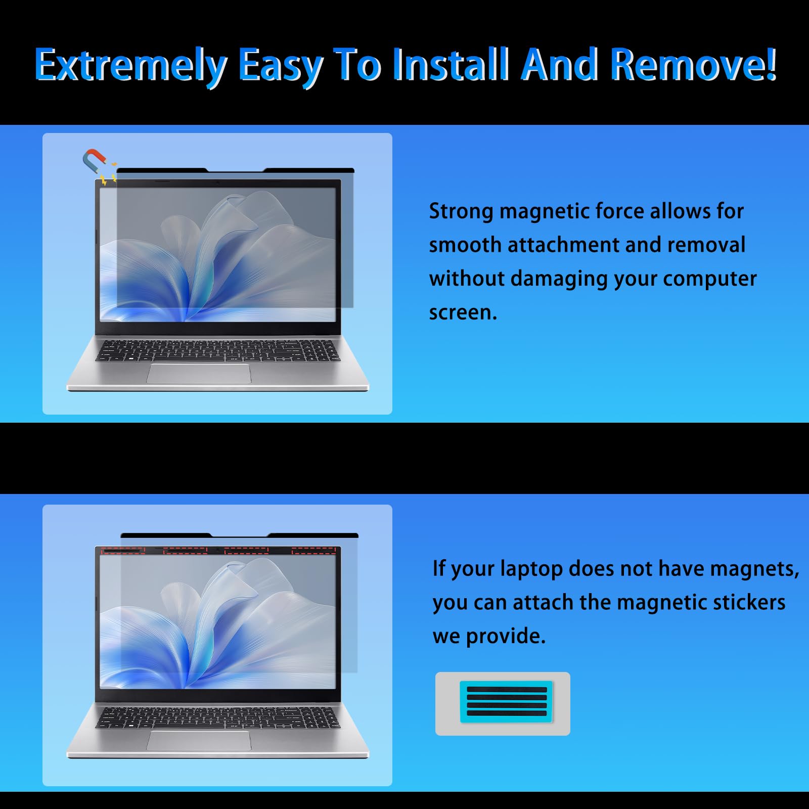 Filtro Magnetico Privacy per 15.6 Pollici 16:9, Pellicola Protettiva Rimovibile Schermo, Anti Luce Blu Antiriflesso, Anti-Spia per HP/dell/Acer/Lenovo/Thinkpad/ASUS/Sony