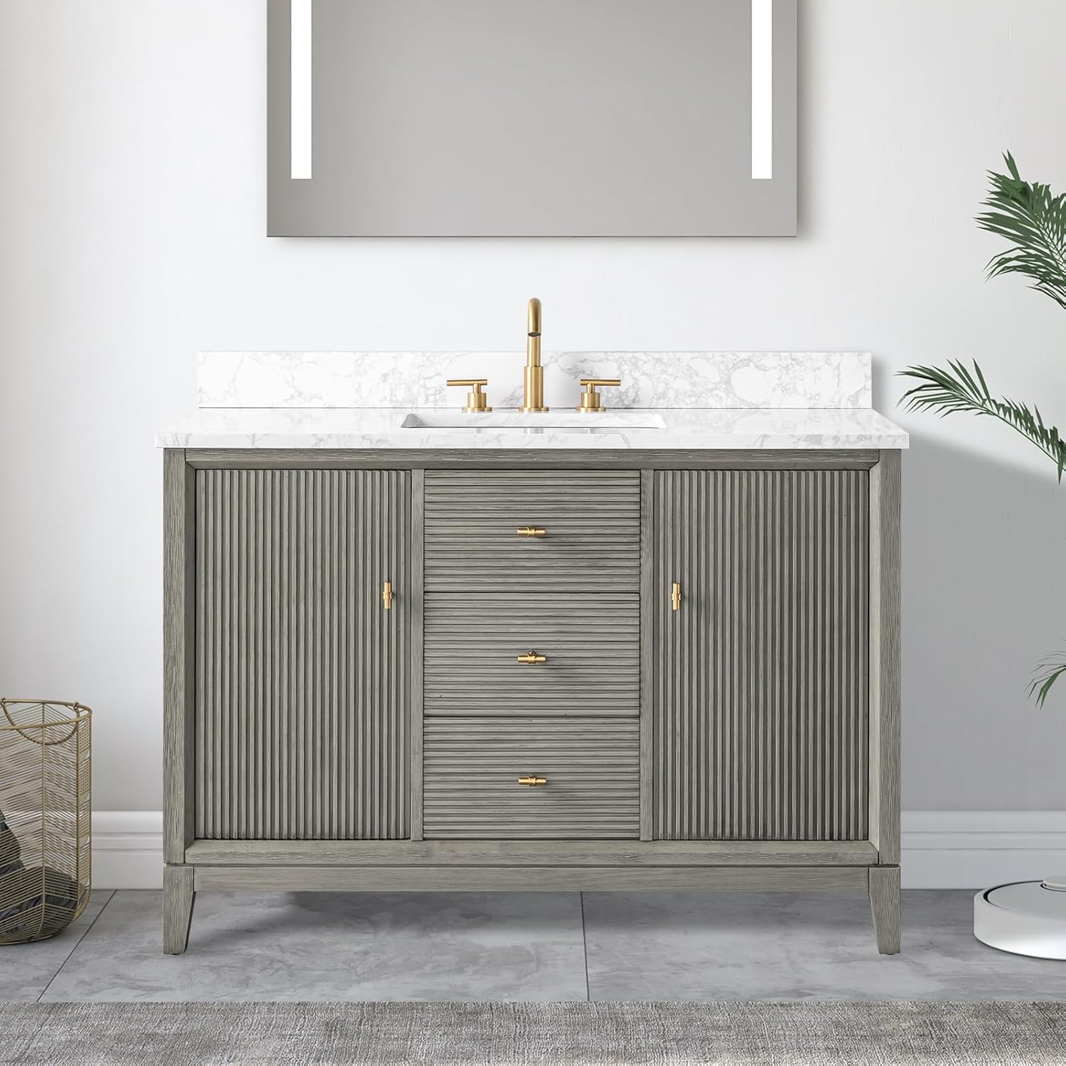 Vanity Art 36" Bathroom Vanity with Single Sink & Arabescato White Engineered Stone Top, Soft Closing Door, Solid Wood Frame, Golden Brushed Handles, Vintage Spruce Blue VA8136-VSB-GB