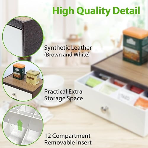 Miniatura 5 de JackCubeDesign MK353A - Organizador de bolsitas de té para encimera con cajón, organizador de almacenamiento de té con 12 compartimentos
