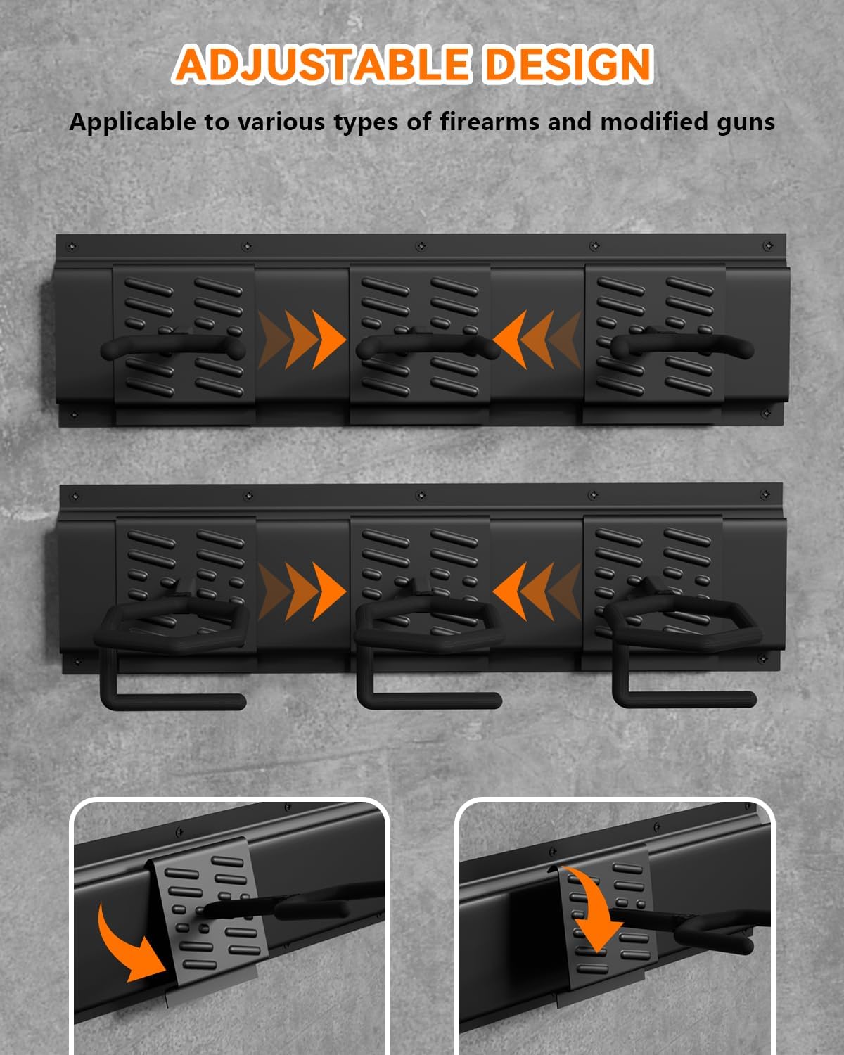 Gun Rack Wall Mount, Heavy Duty Steel Indoor Gun Rack with Soft Padding, Adjustable 4/8/12 Slot Display Racks Hold Shotguns Rifles Rack for Home Garage Office