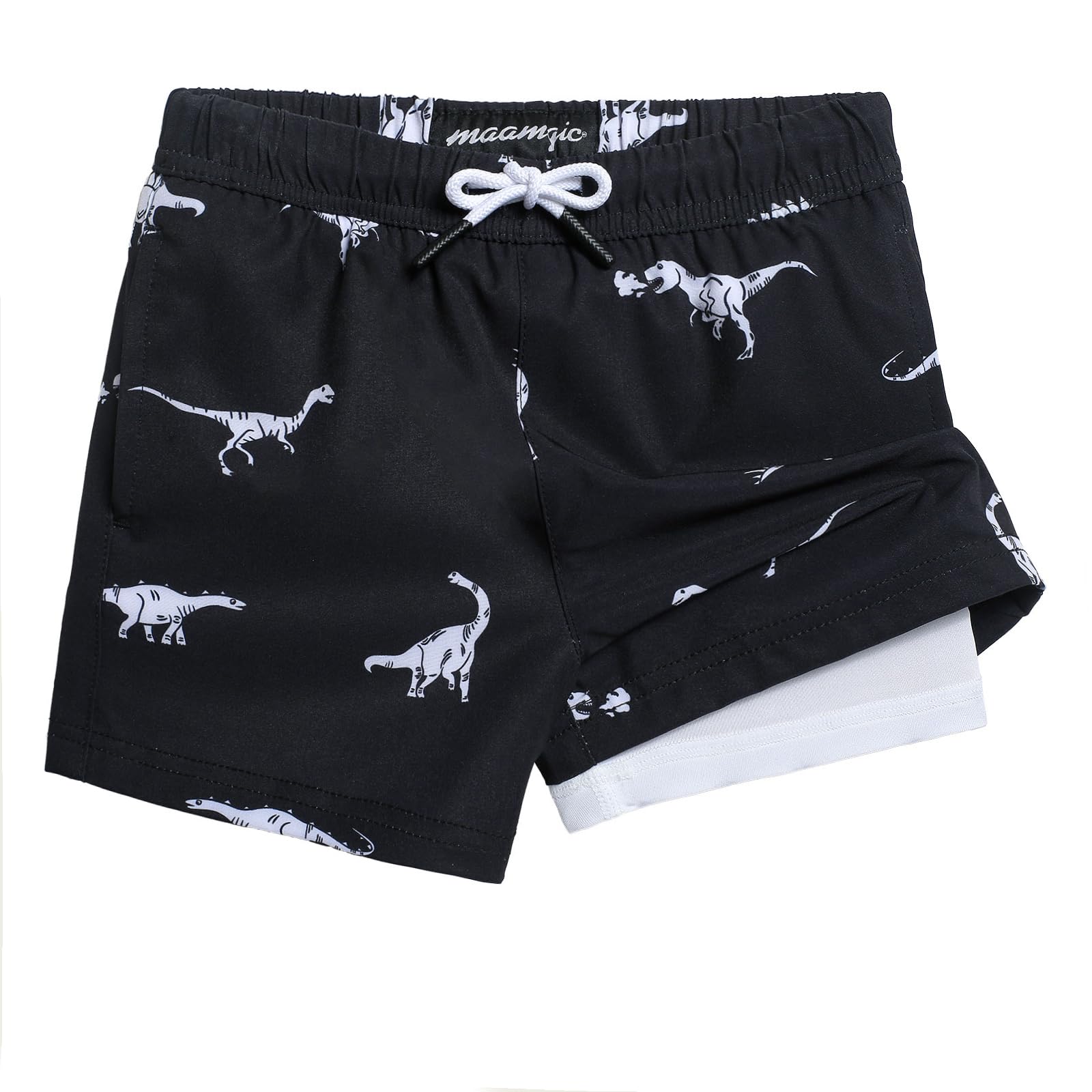 MaaMgic Jungen-Badeshorts, 2-in-1-Boxershorts, Kompressionsfutter, Kleinkind-Badehose, dehnbar, schnell trocknend, Anti-Scheuer-Badeanzüge mit Taschen