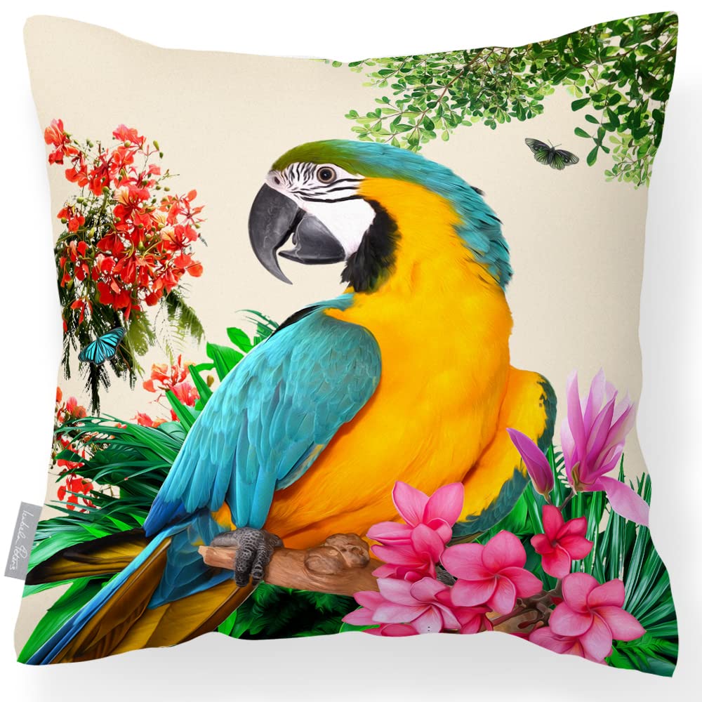Izabela Peters Princely Parrot - Cream Outdoor Cushions Waterproof, 43 Cm, Filled, Garden & Chair Cushions
