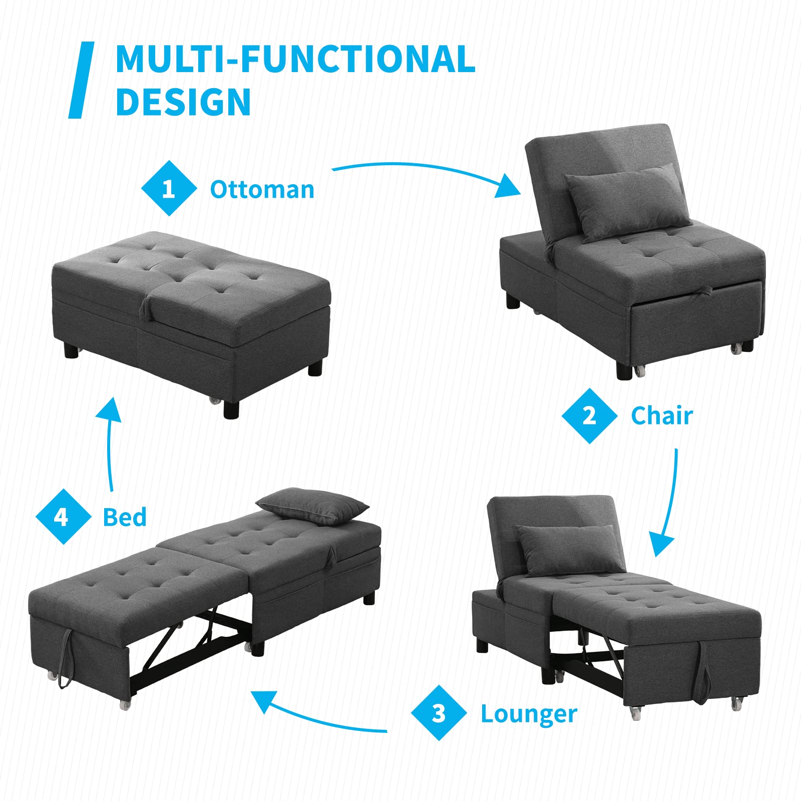 Mjkone 4in1 Sleeper Chair with Adjustable Backrest,Storage Space and