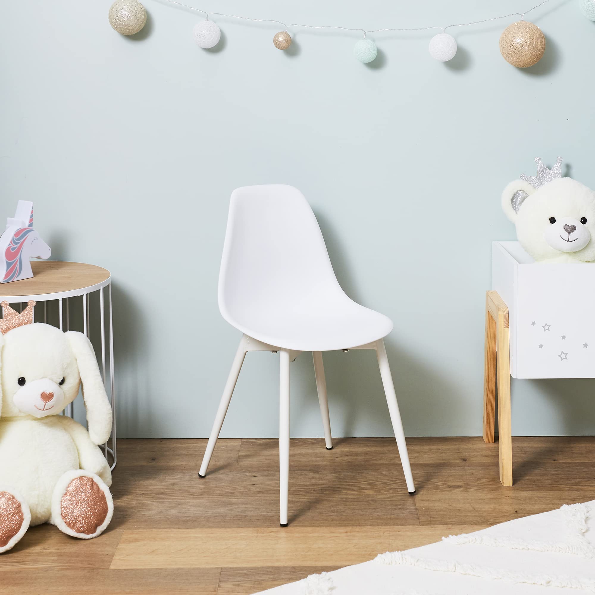 HOME DECO KIDS Set di 2 sedie per Bambini Lina Bianca per Sala da Pranzo, Soggiorno, Polipropilene Ferro battuto, 37.7 x H 58.5 x P 31 cm, HD7480